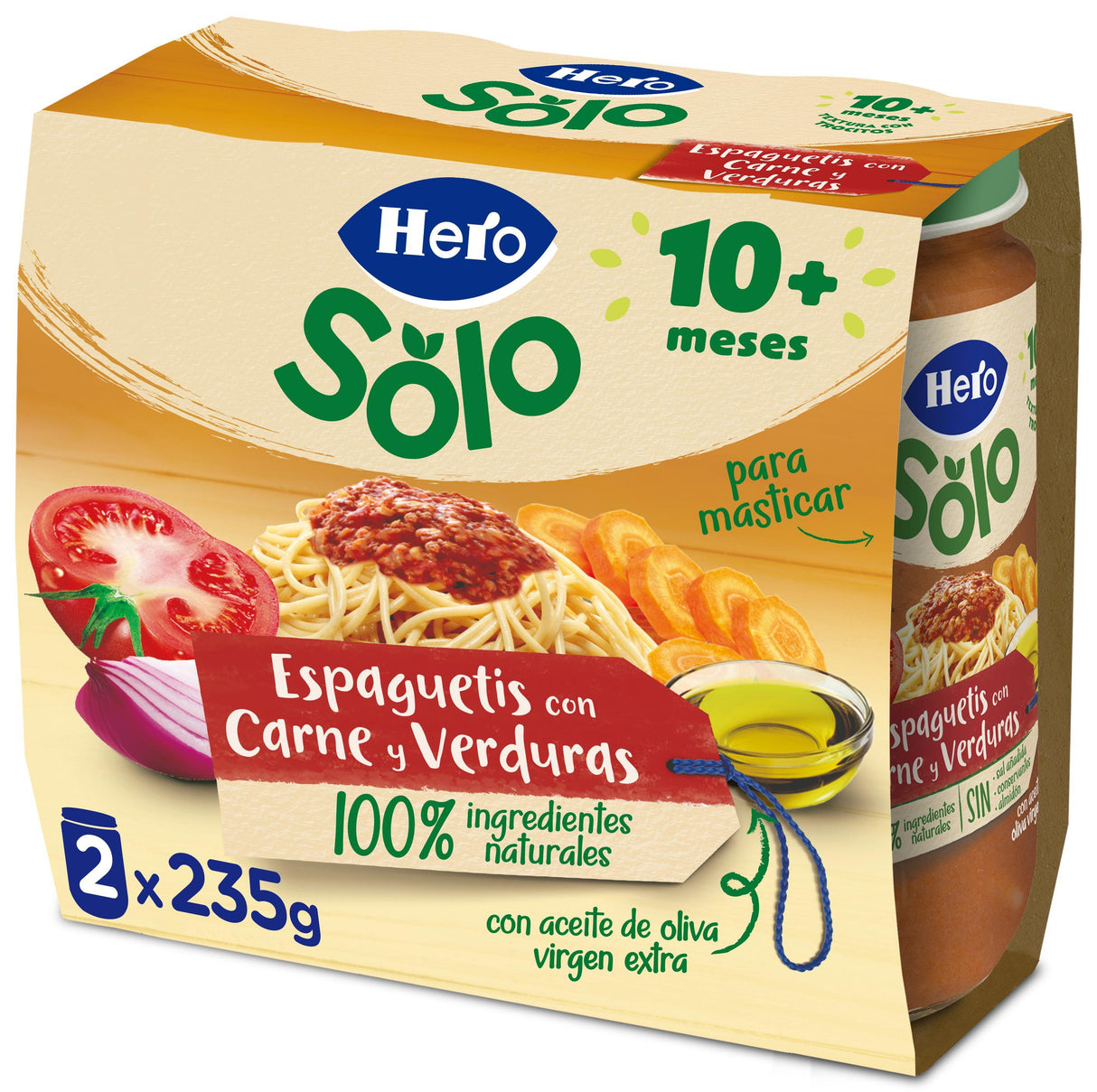 Pote de espaguete Hero Baby com carne e vegetais