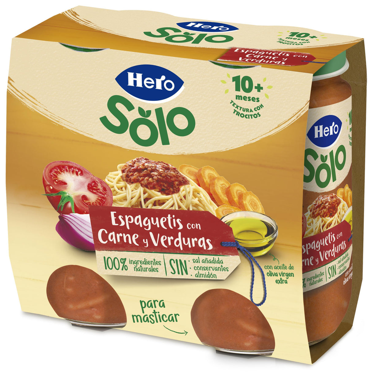 Pote de espaguete Hero Baby com carne e vegetais