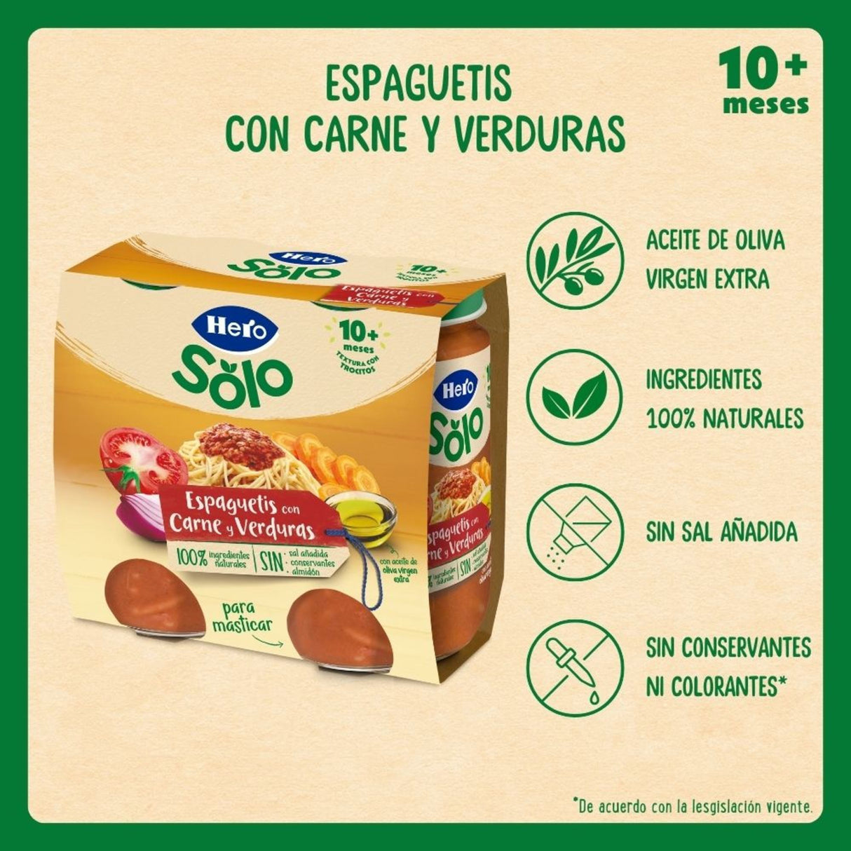 Pote de espaguete Hero Baby com carne e vegetais