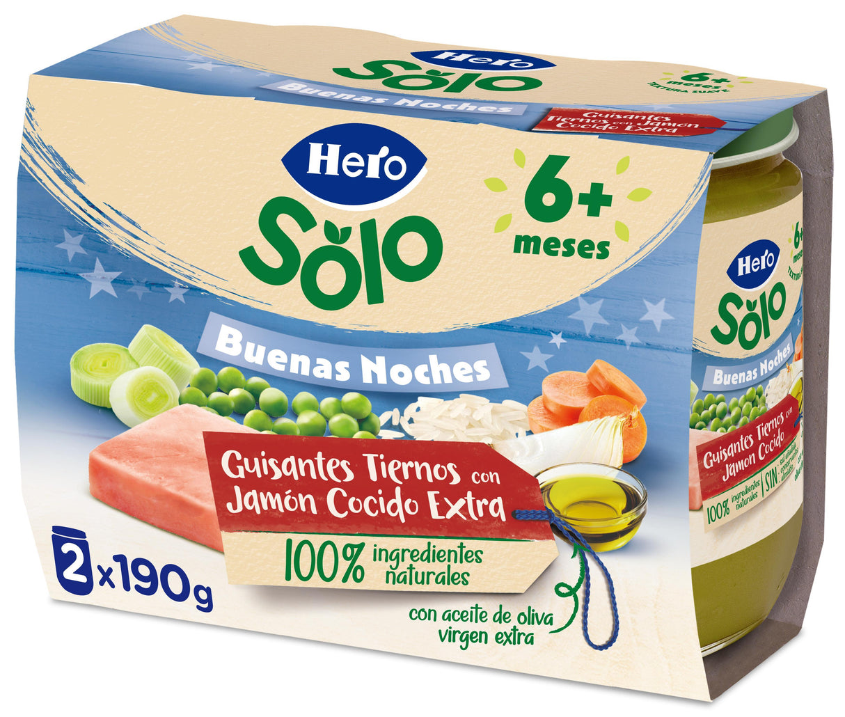 Tarrito Hero Solo guisantes tiernos con jamón cocido extra