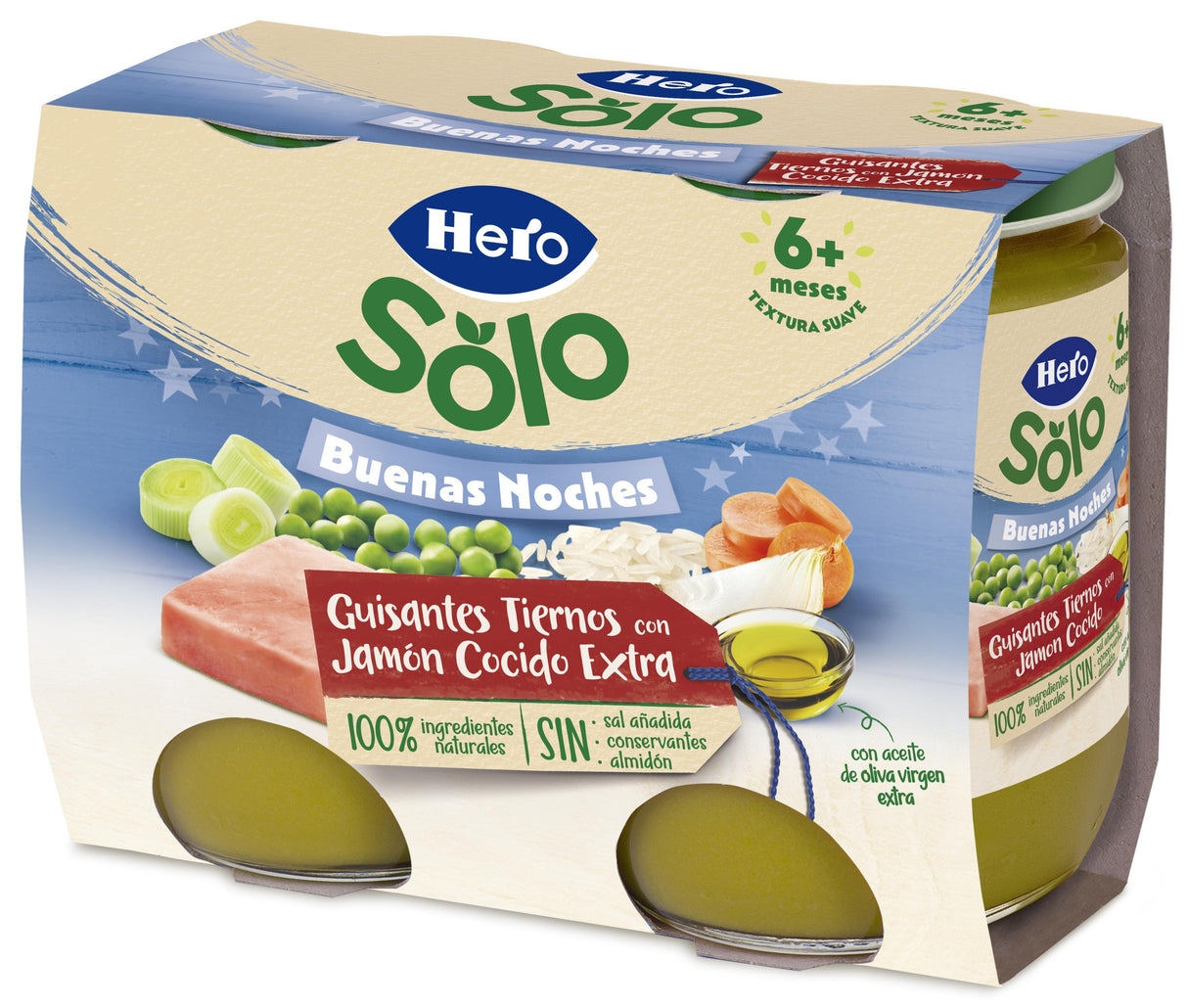 Tarrito Hero Solo guisantes tiernos con jamón cocido extra