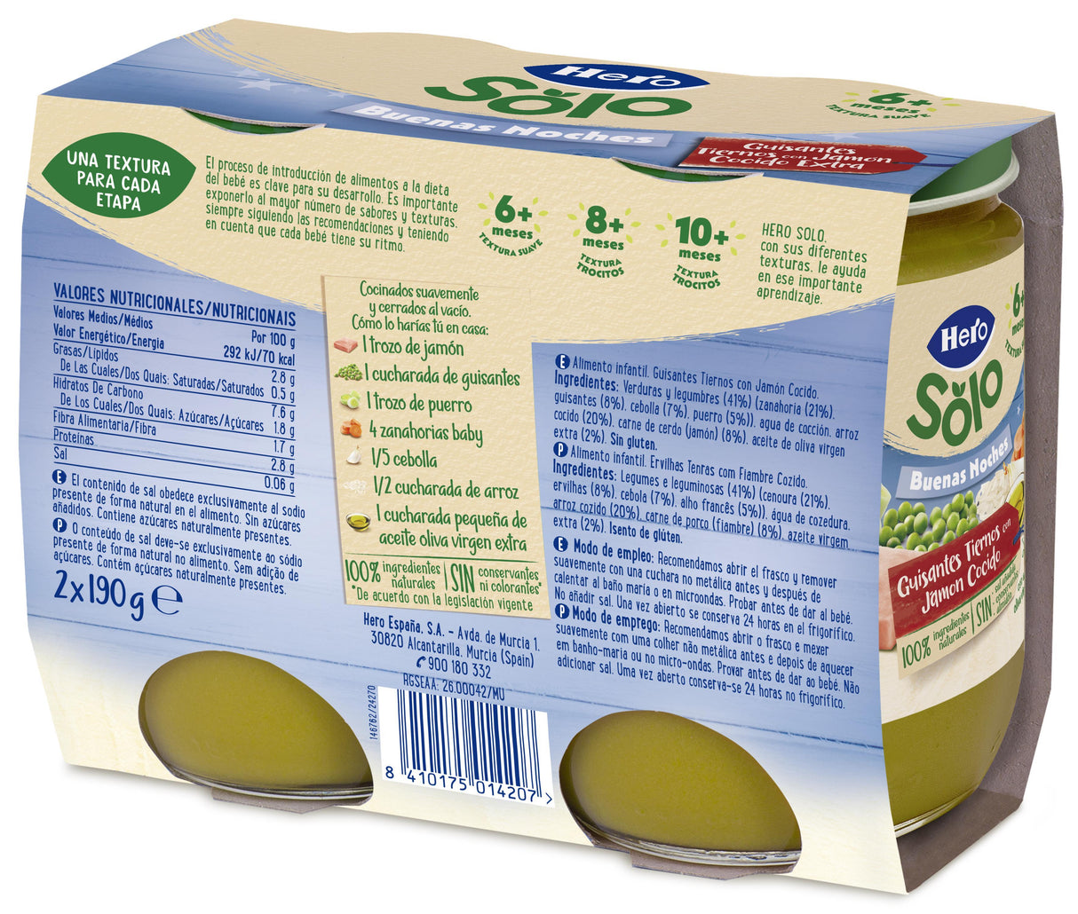 Tarrito Hero Solo guisantes tiernos con jamón cocido extra