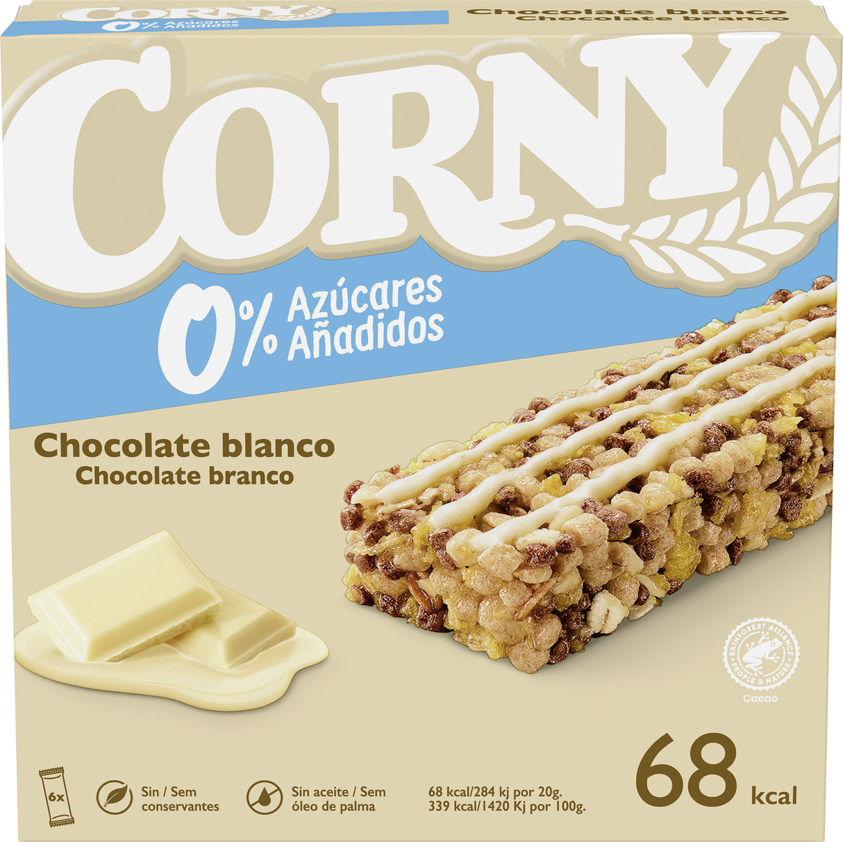 Barrita Corny sin azúcar añadido chocolate blanco