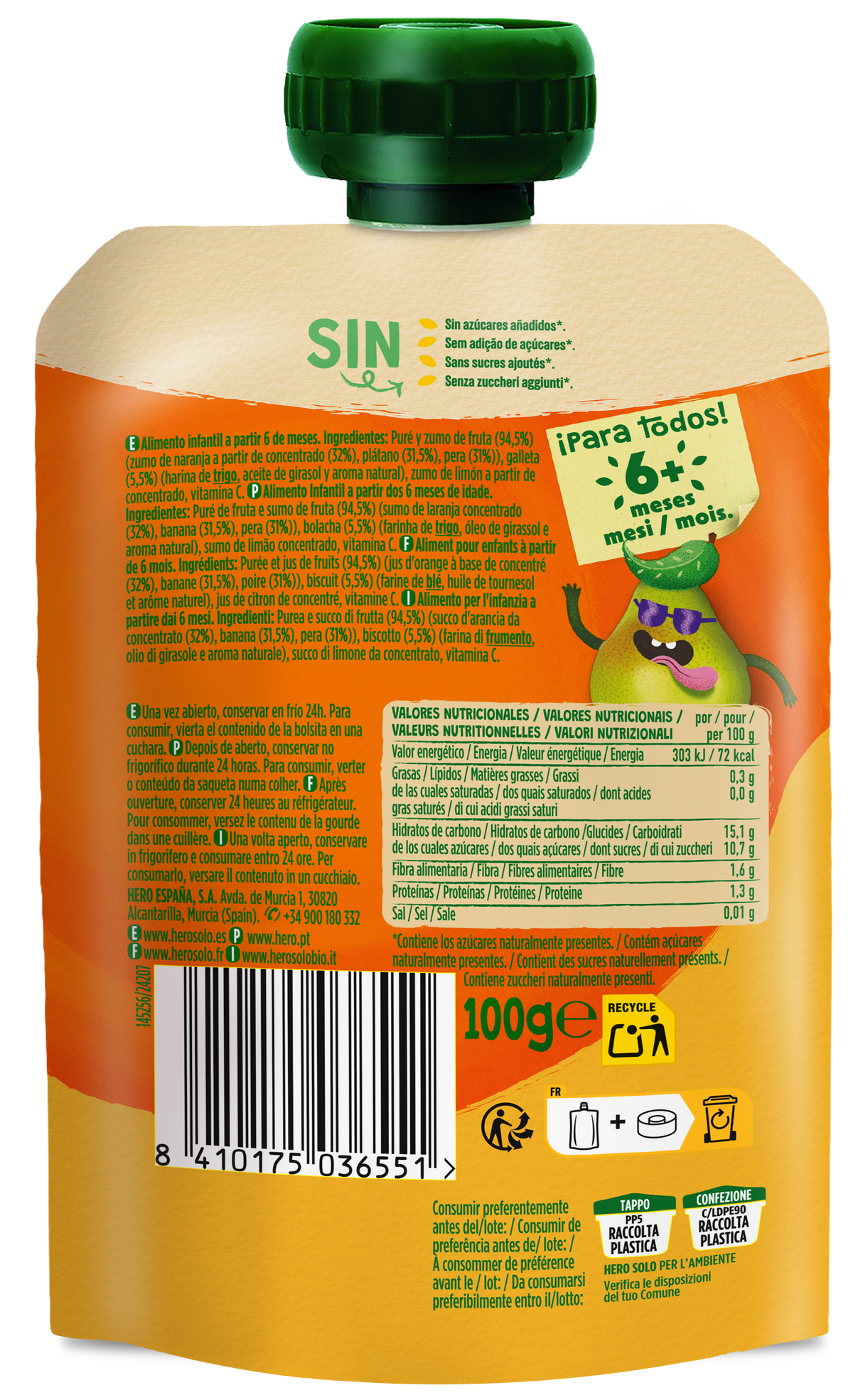 Bolsita Hero Solo naranja plátano pera y galleta