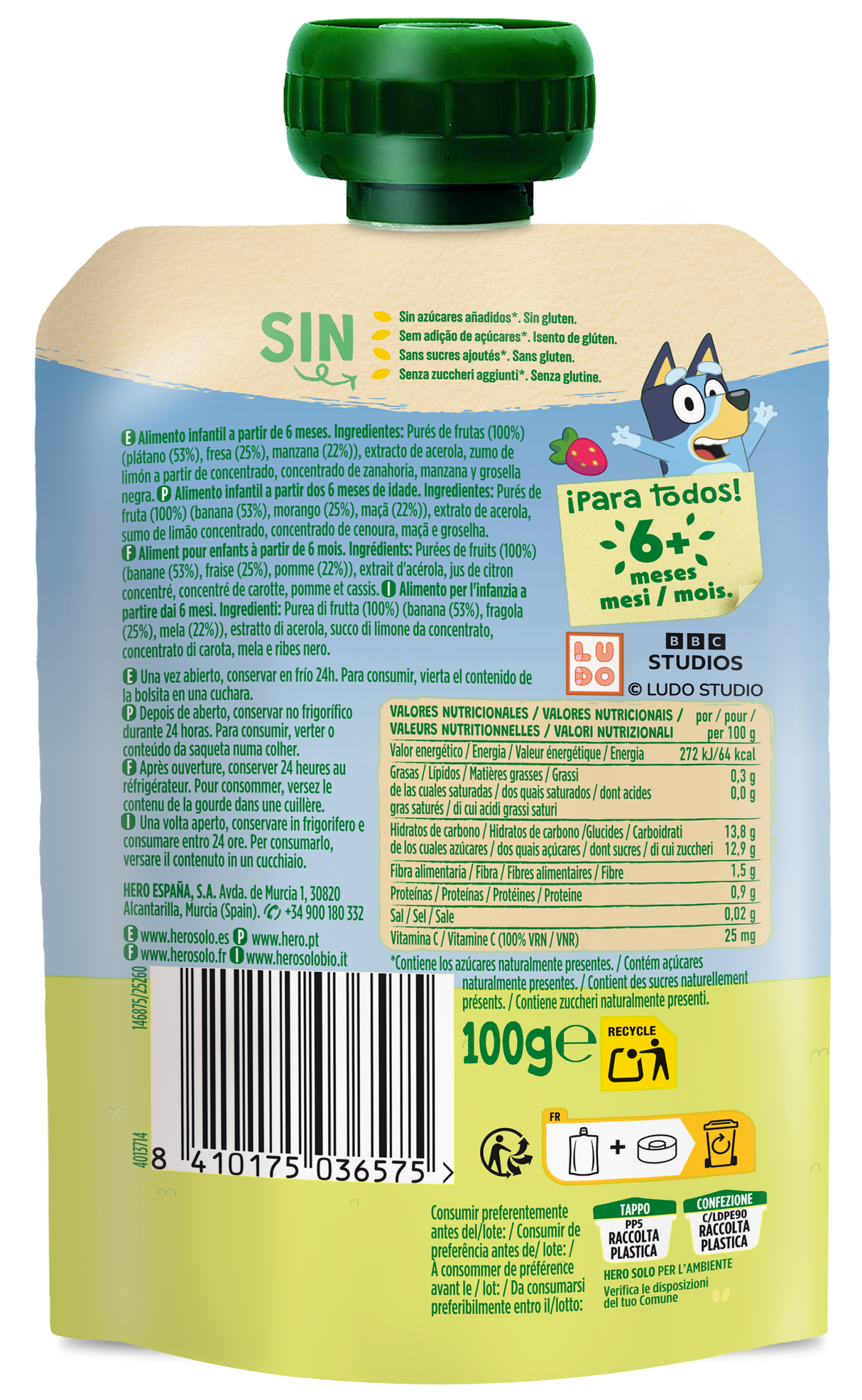 Bolsita Hero Solo plátano fresa y manzana Bluey