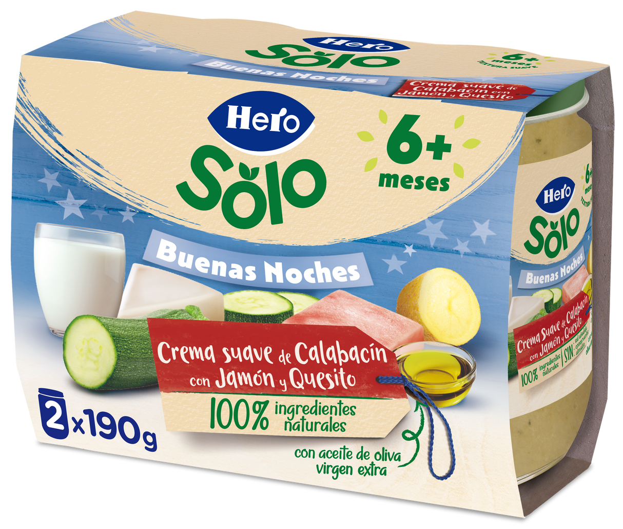 Tarrito Hero Solo crema suave de calabacín con jamón y quesito
