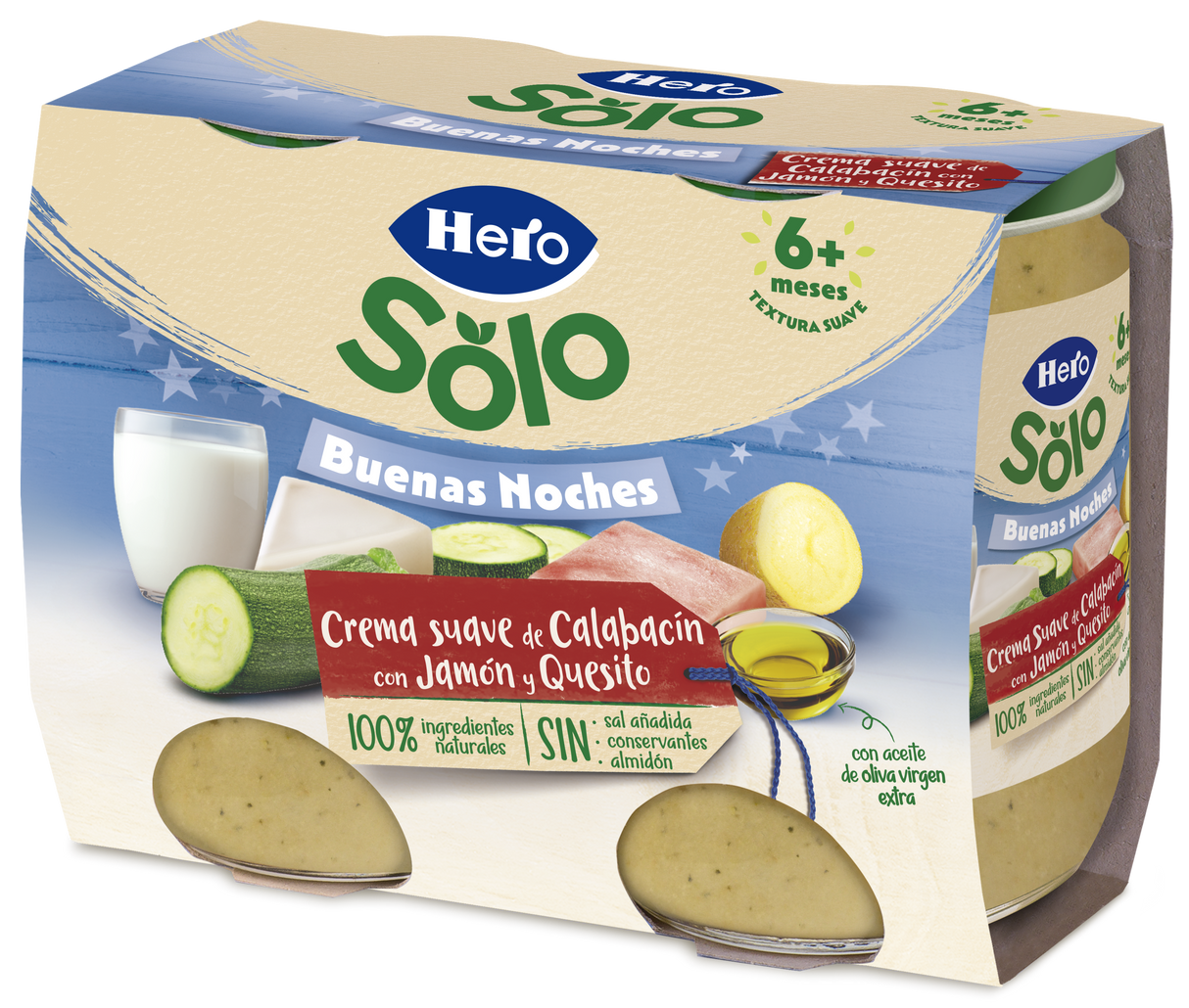 Tarrito Hero Solo crema suave de calabacín con jamón y quesito