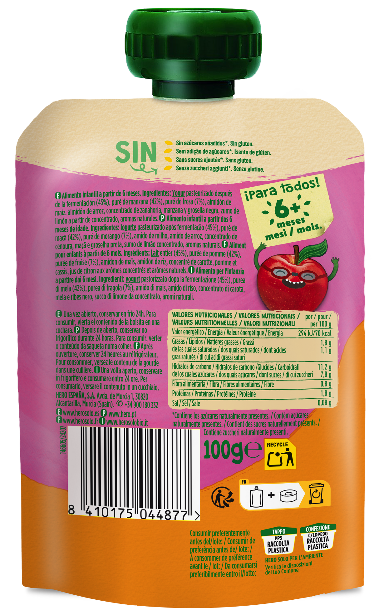 Bolsita Hero Solo yogur con manzana y fresa