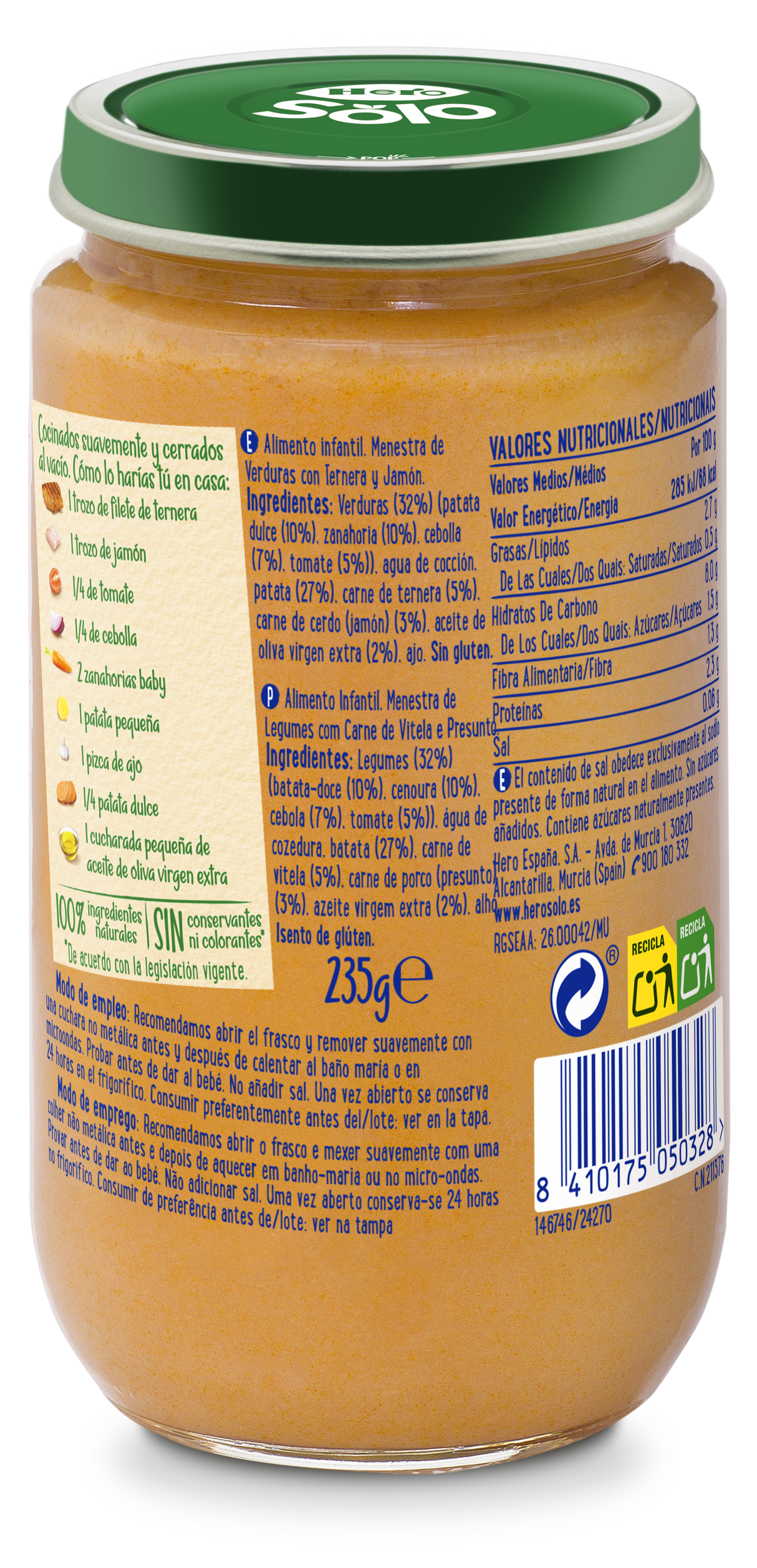 Tarrito Hero Solo Menestra de Verduras con Ternera y Jamón
