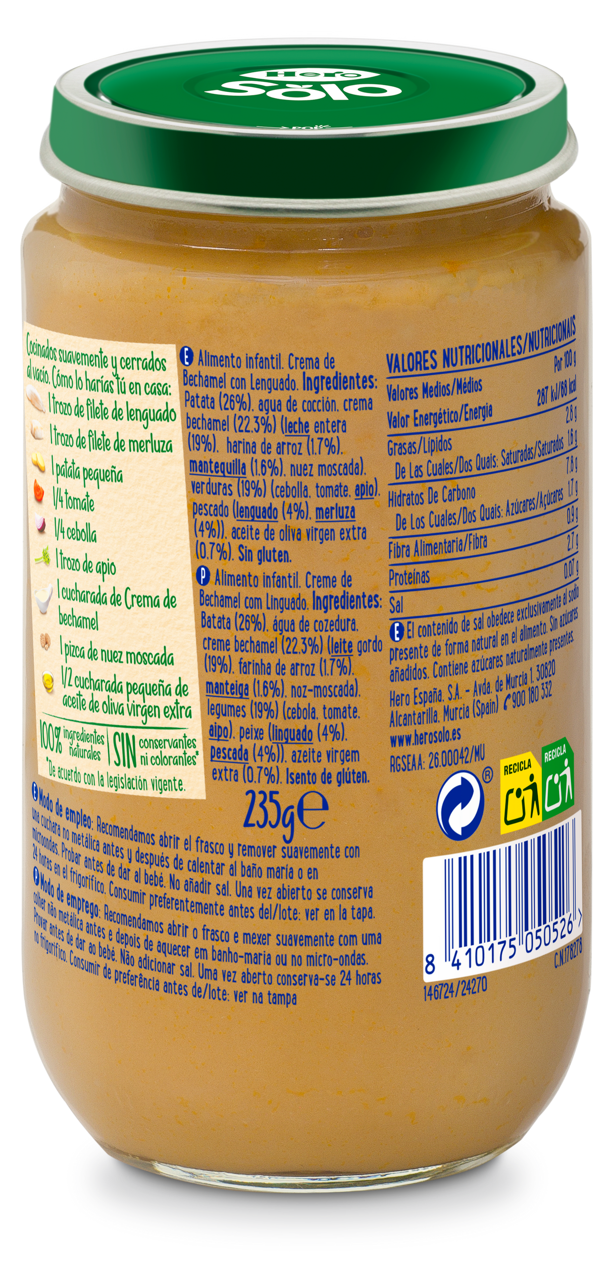 Pote Hero Baby de creme bechamel com sola