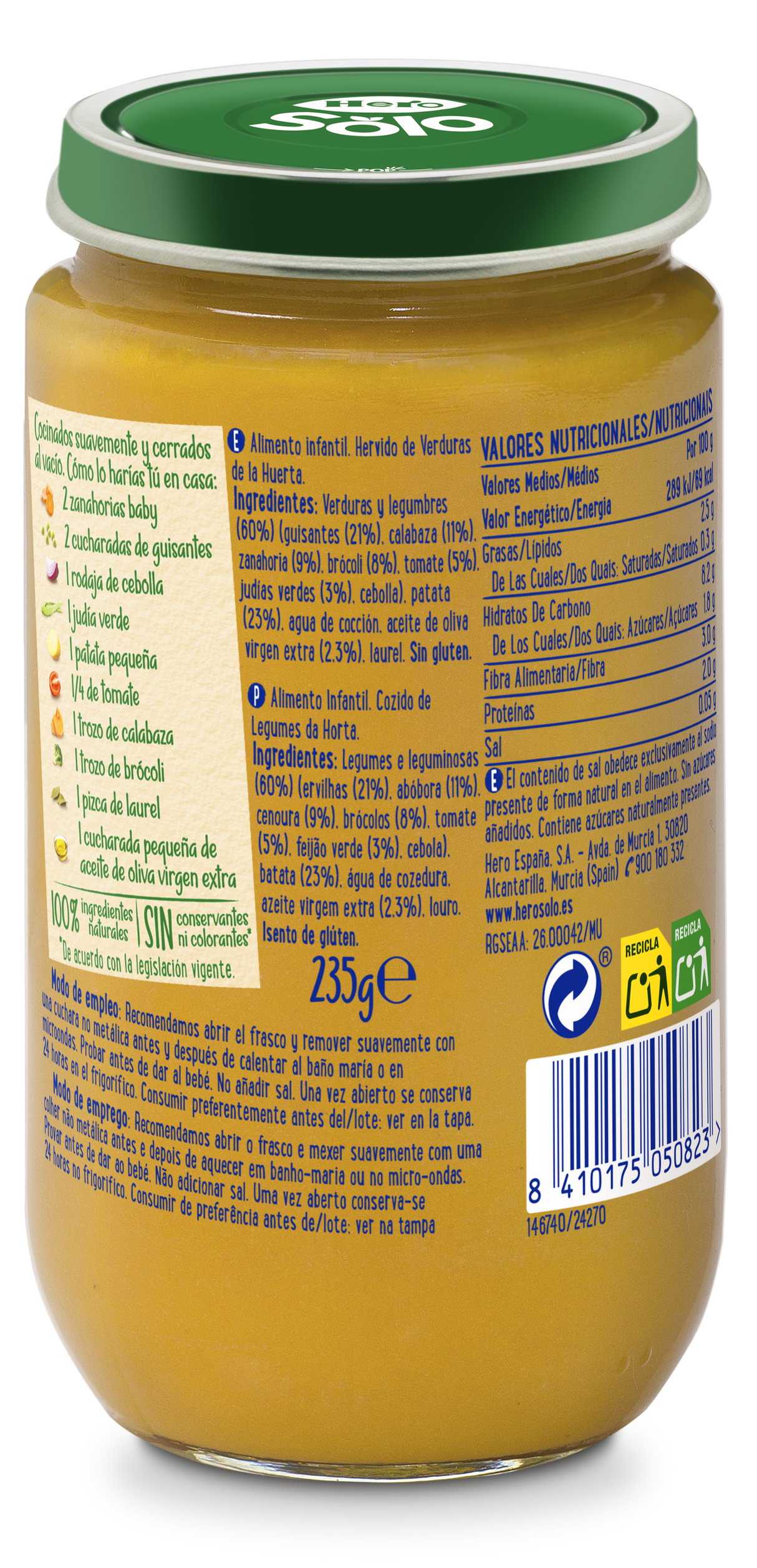 Hero Baby pote de legumes cozidos da horta