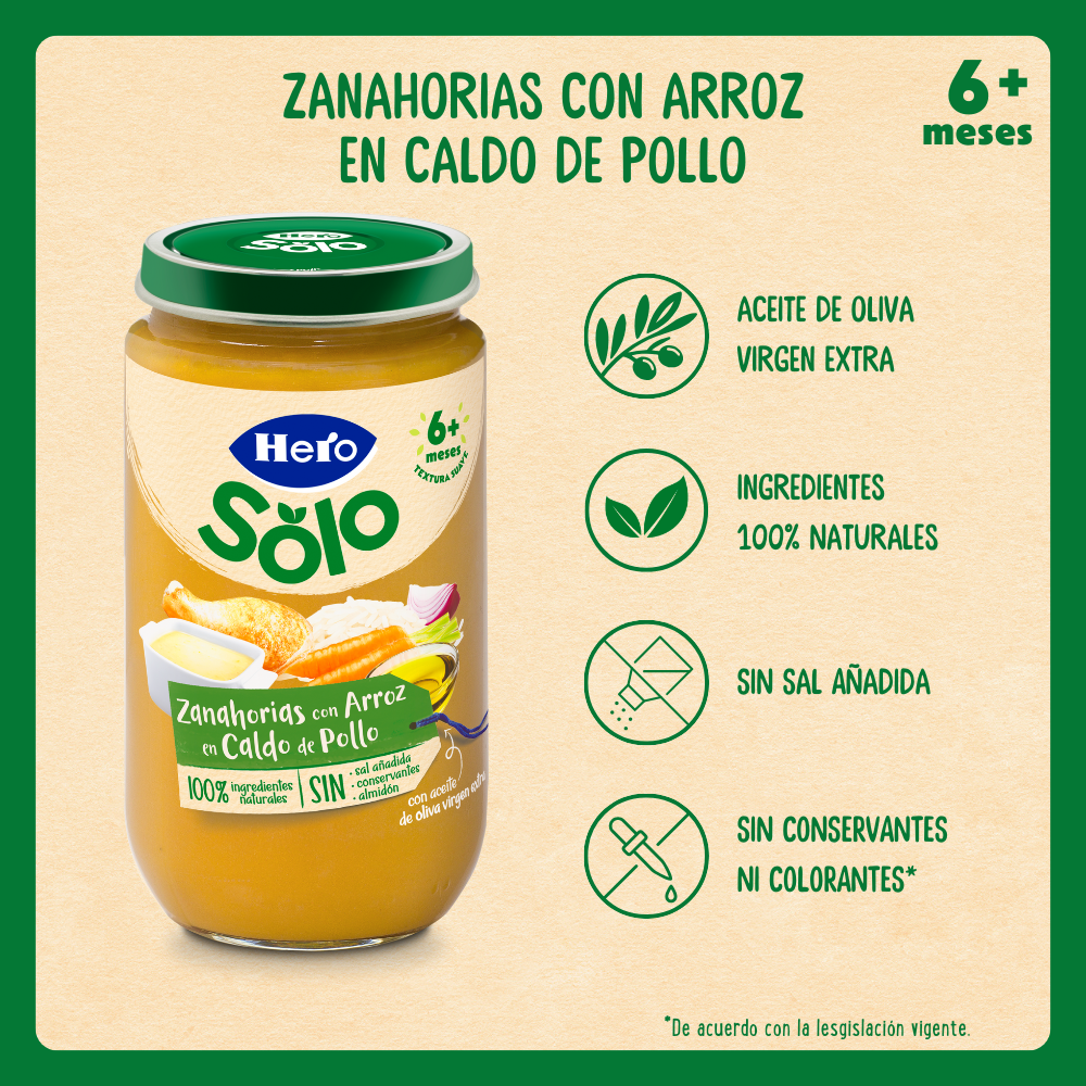 Tarrito Hero Solo zanahorias con arroz en caldo de pollo