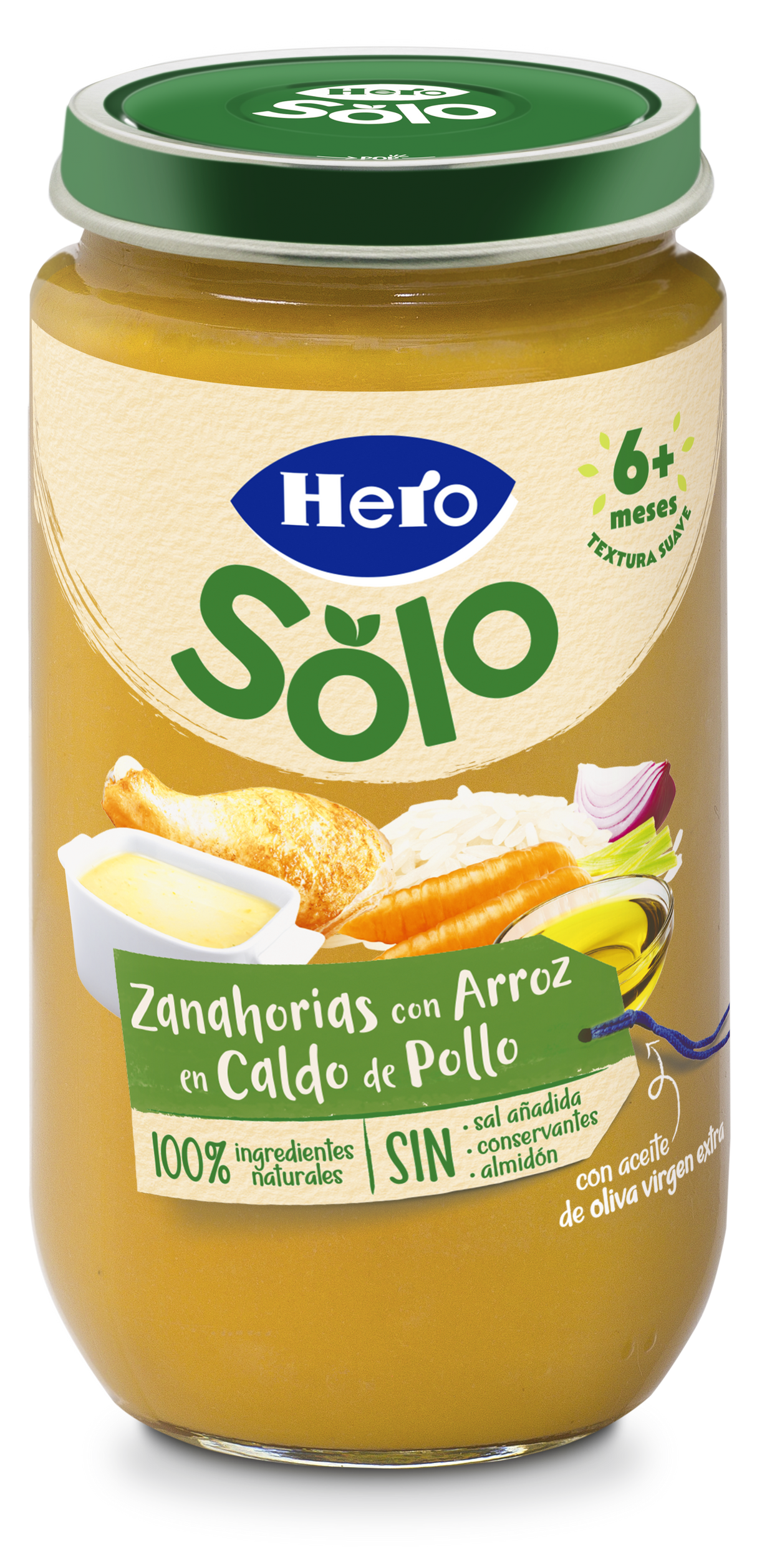 Tarrito Hero Solo zanahorias con arroz en caldo de pollo