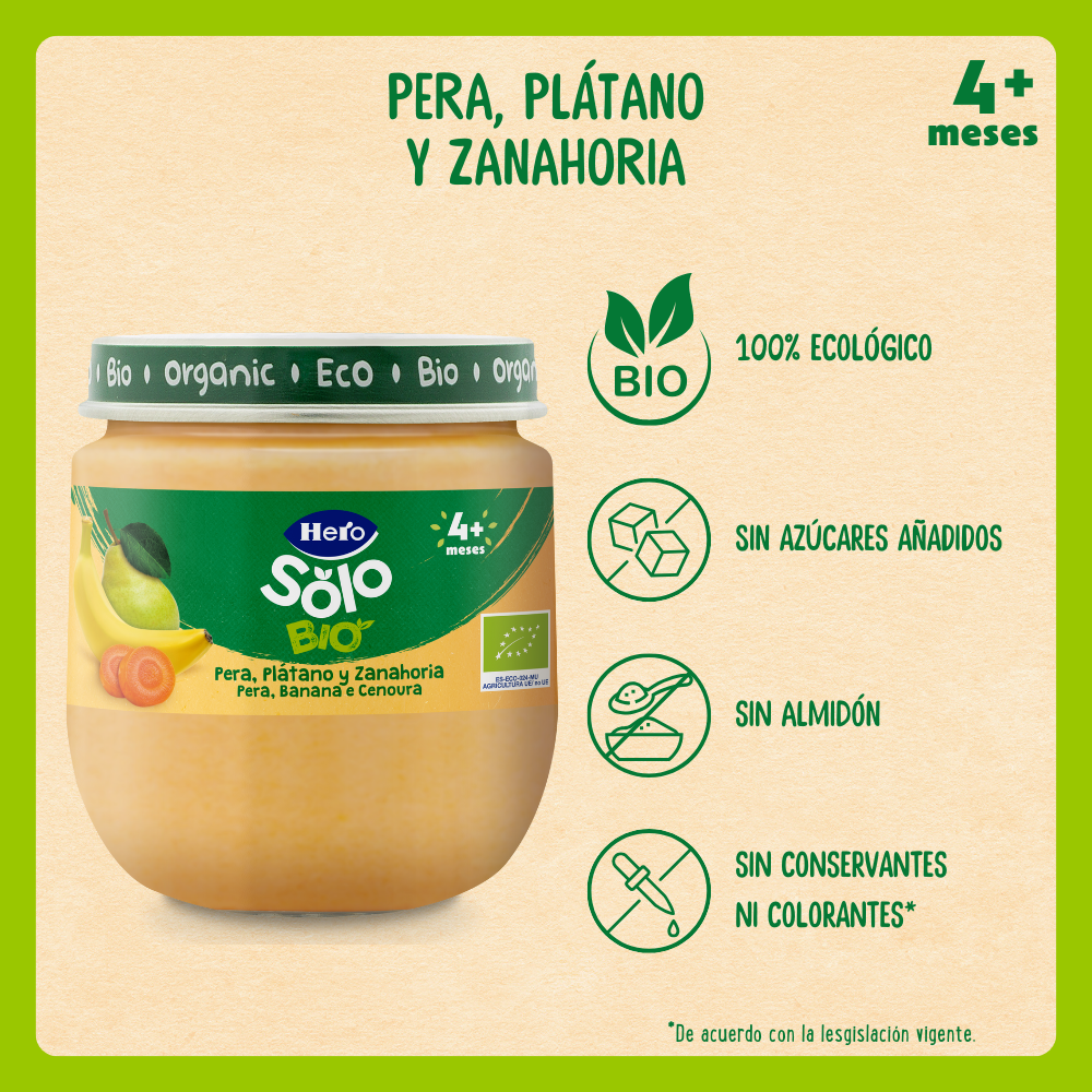 Boião Hero Solo Bio pera banana e cenoura