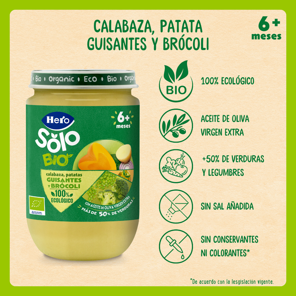 Tarrito Hero Solo Bio calabaza patatas guisantes y brócoli