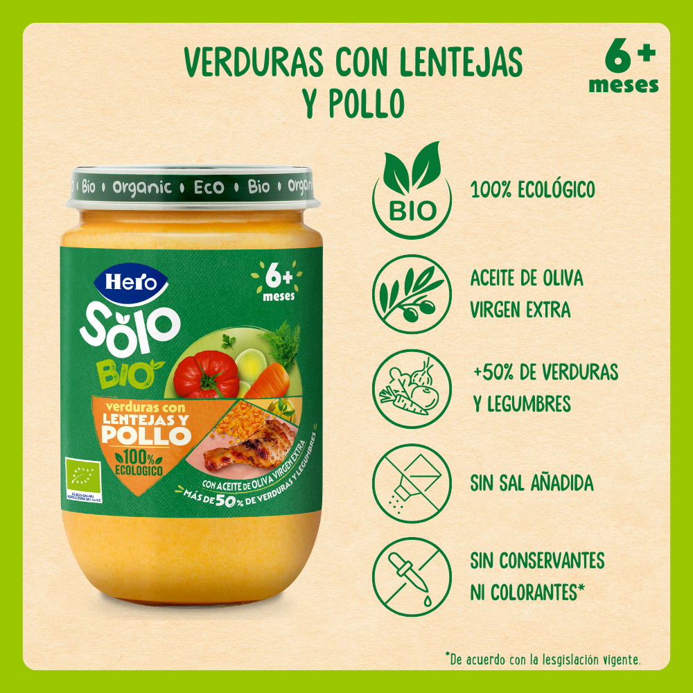 Tarrito Hero Solo Bio verduras con lentejas y pollo