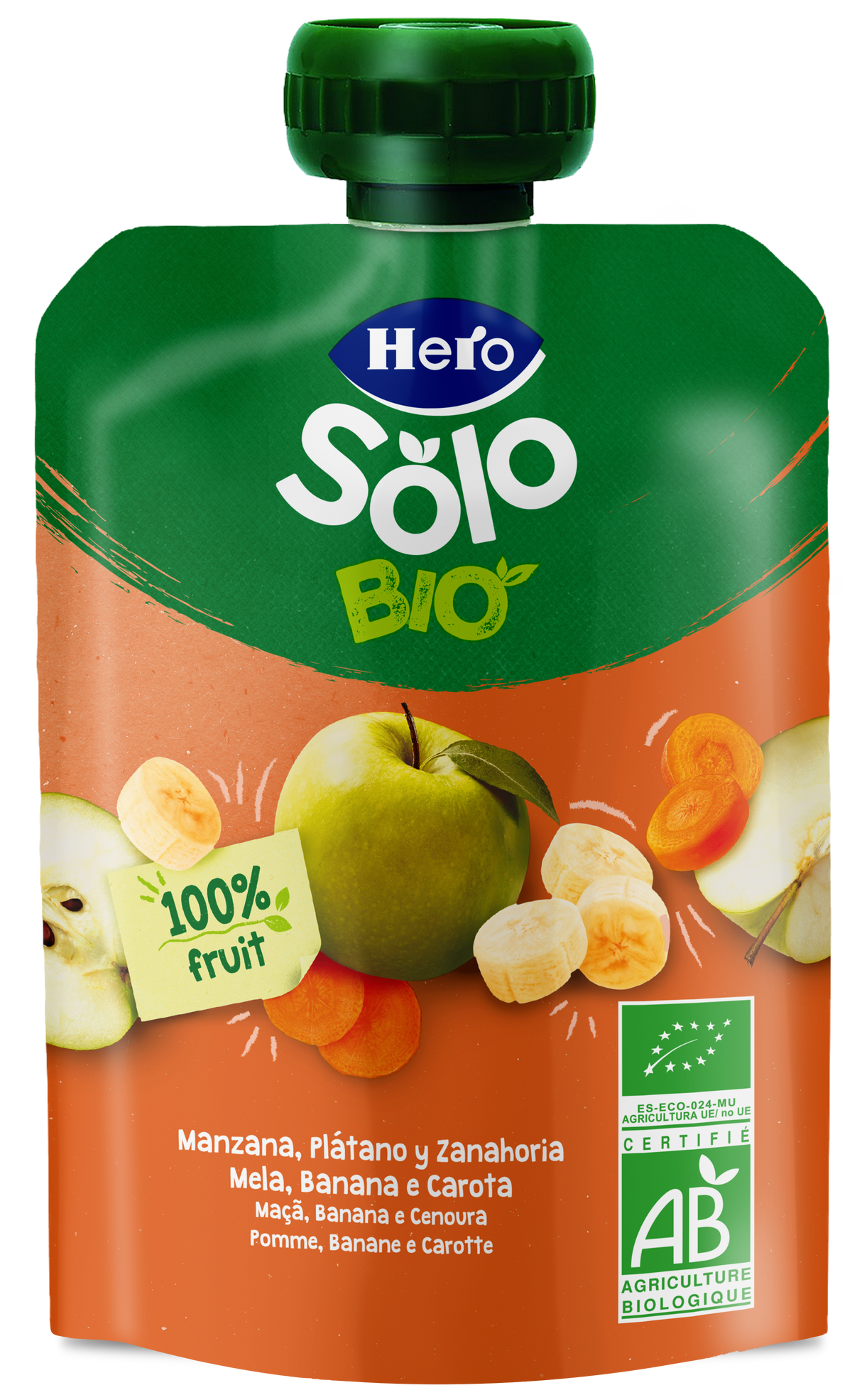 Saqueta Eco Hero Solo maçã, banana e cenoura