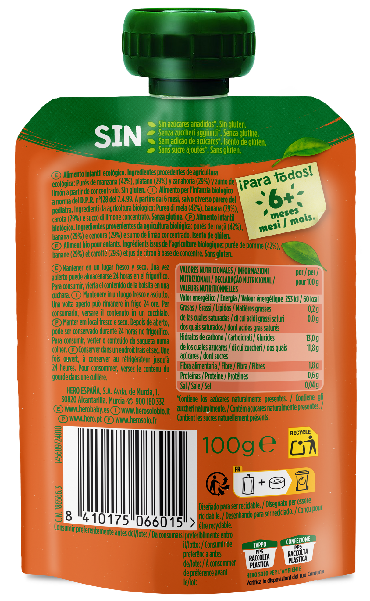 Saqueta Eco Hero Solo maçã, banana e cenoura