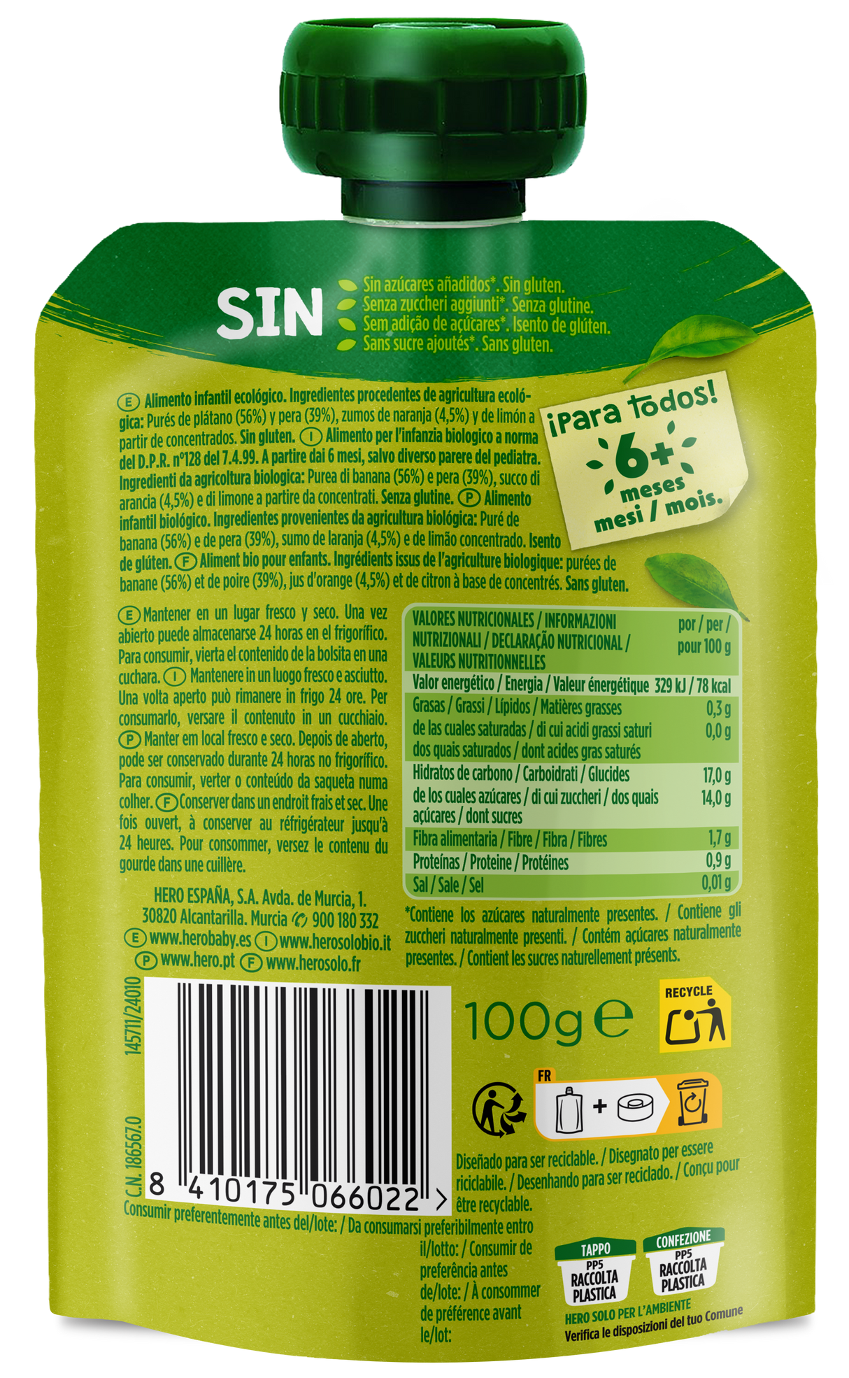 Bolsita Hero Solo Bio plátano, pera y naranja