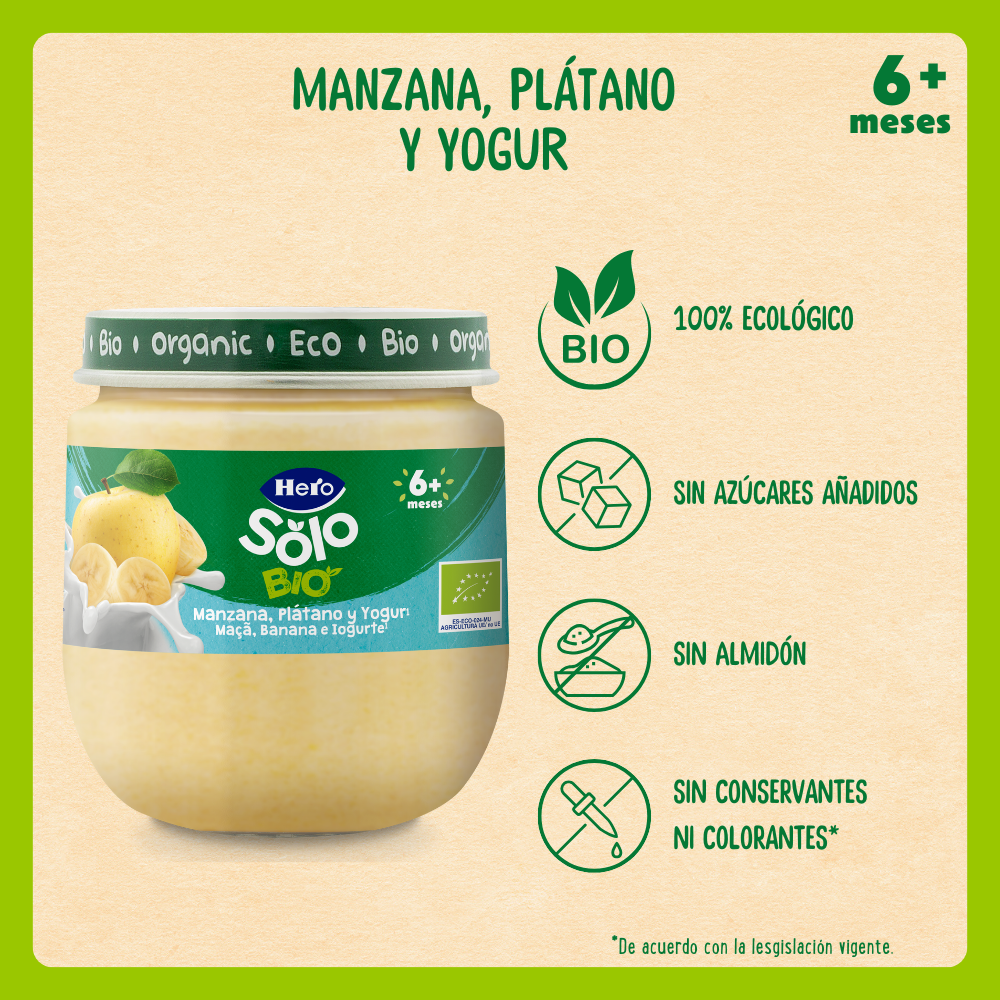 Boião Hero Solo Bio maçã, banana e iogurte