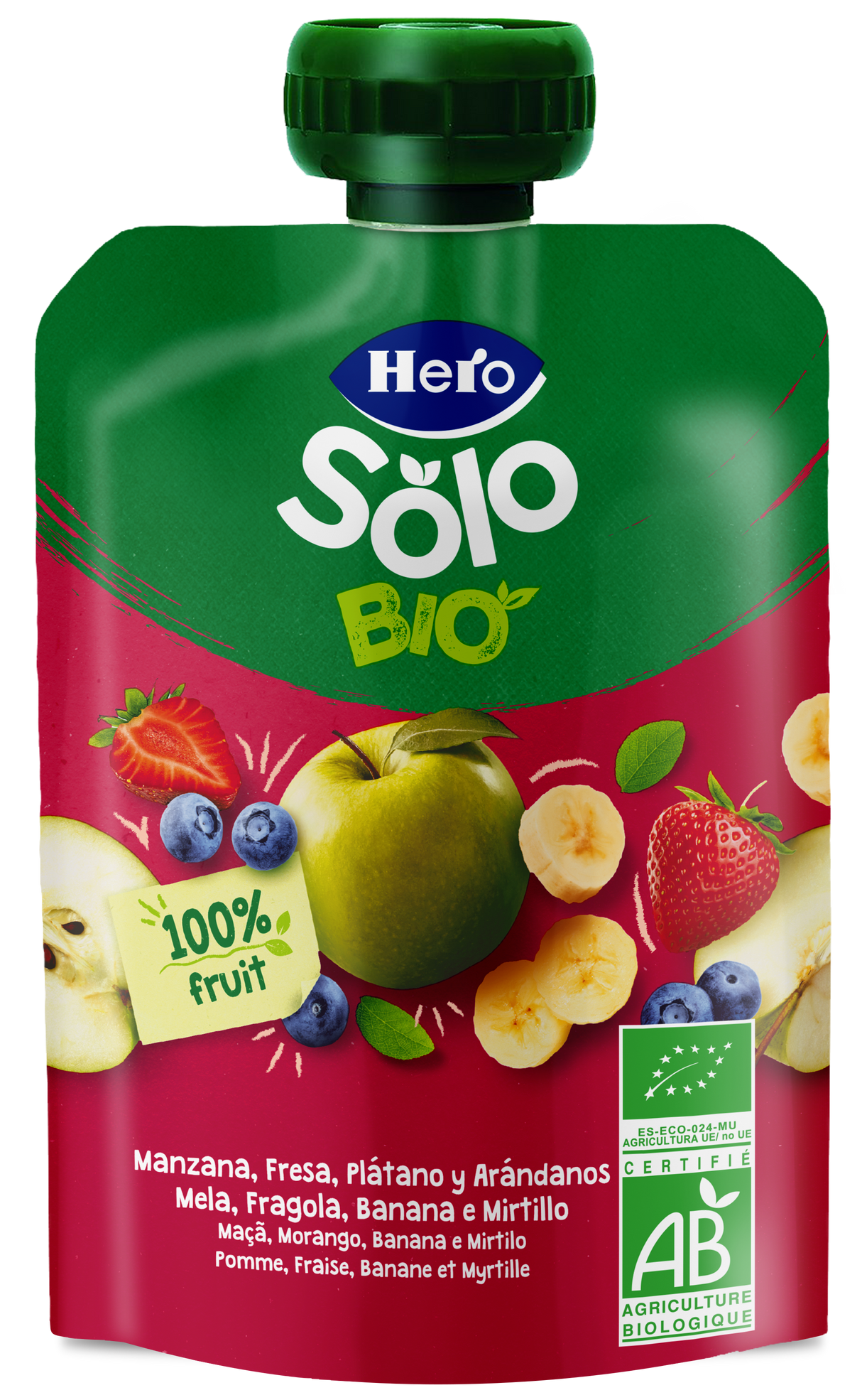 Bolsita Hero Solo Bio Manzana, Fresa, Plátano y Arándanos