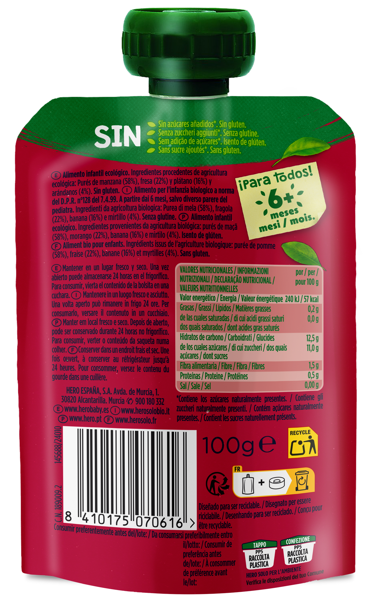 Bolsita Hero Solo Bio Manzana, Fresa, Plátano y Arándanos