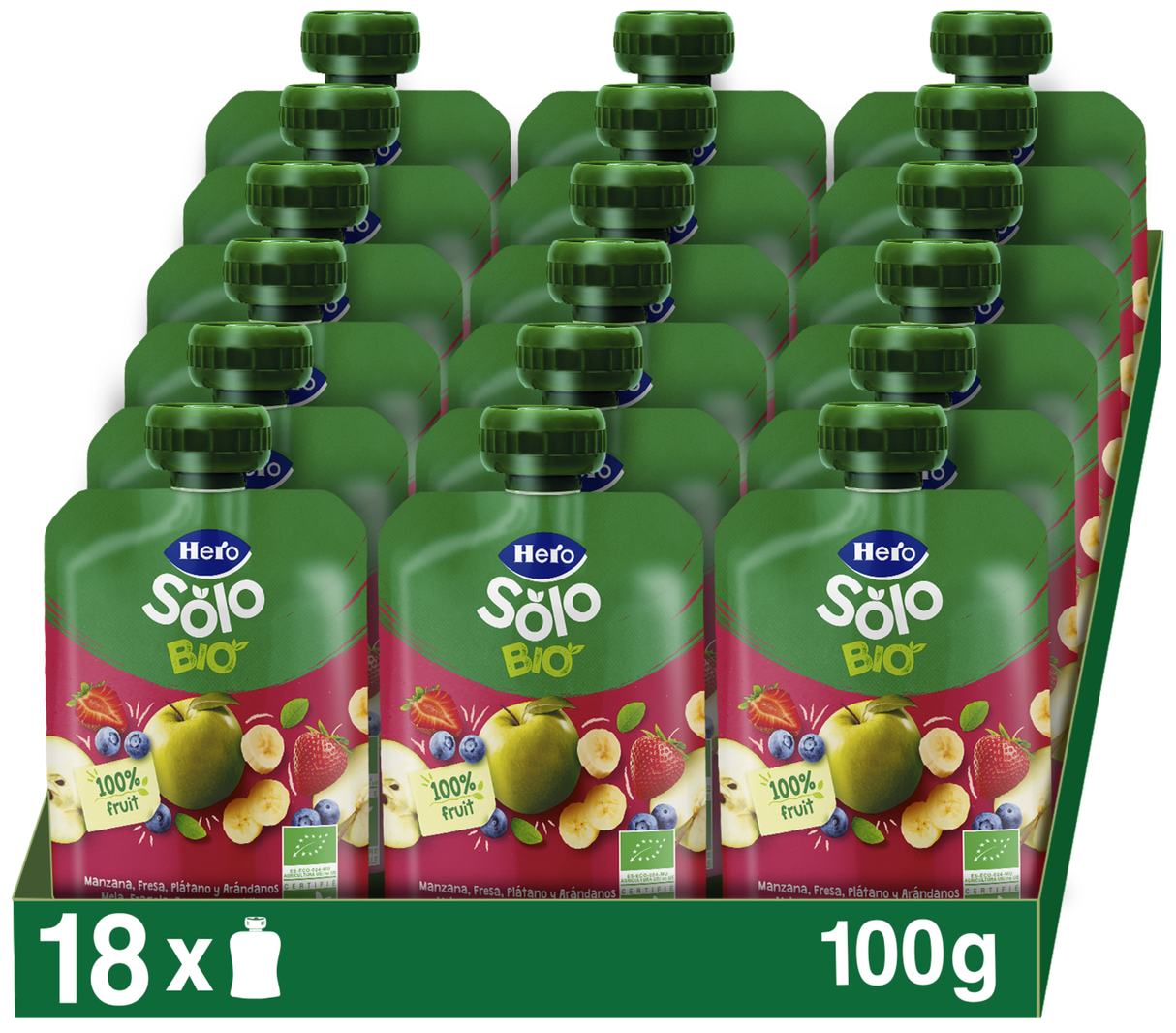 Bolsita Hero Solo Bio Manzana, Fresa, Plátano y Arándanos