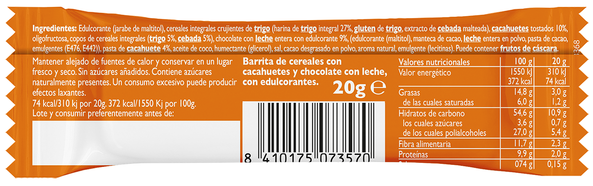 Barra de milho sem adição de açúcar de avelã