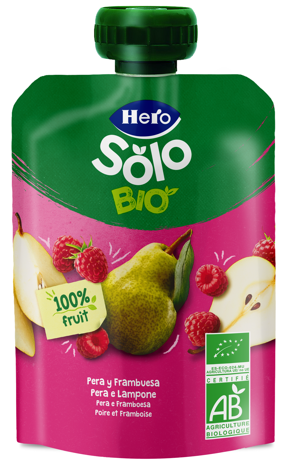 Saqueta de fruta Eco Hero Solo pera e framboesa
