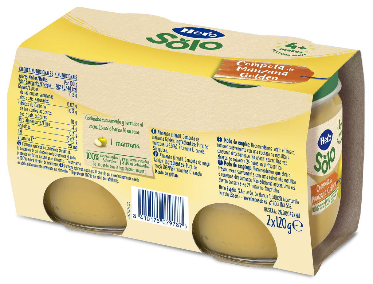 Pote de compota de maçã dourada Hero Baby