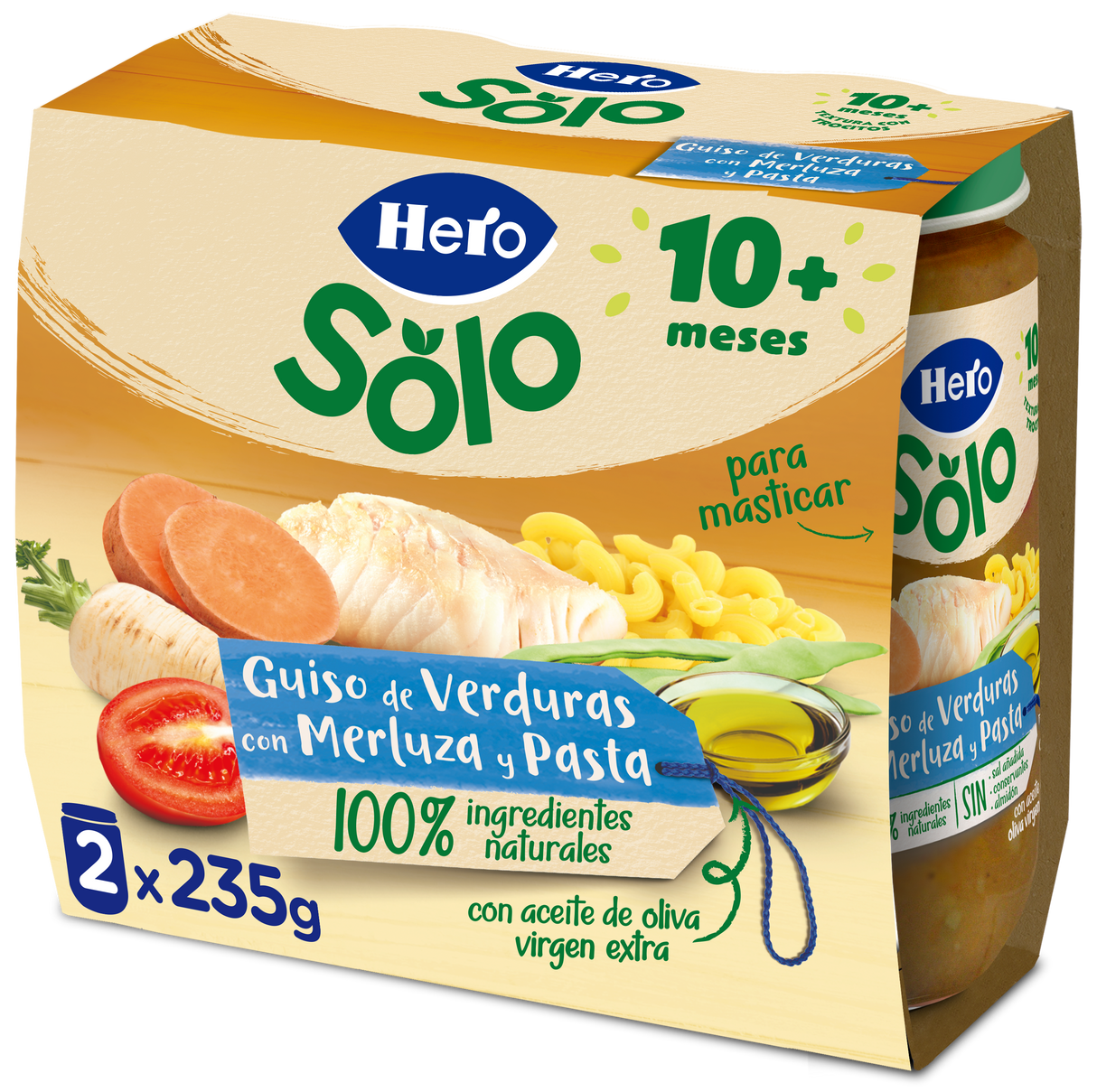 Tarrito Hero Solo guiso de verduras con merluza y pasta