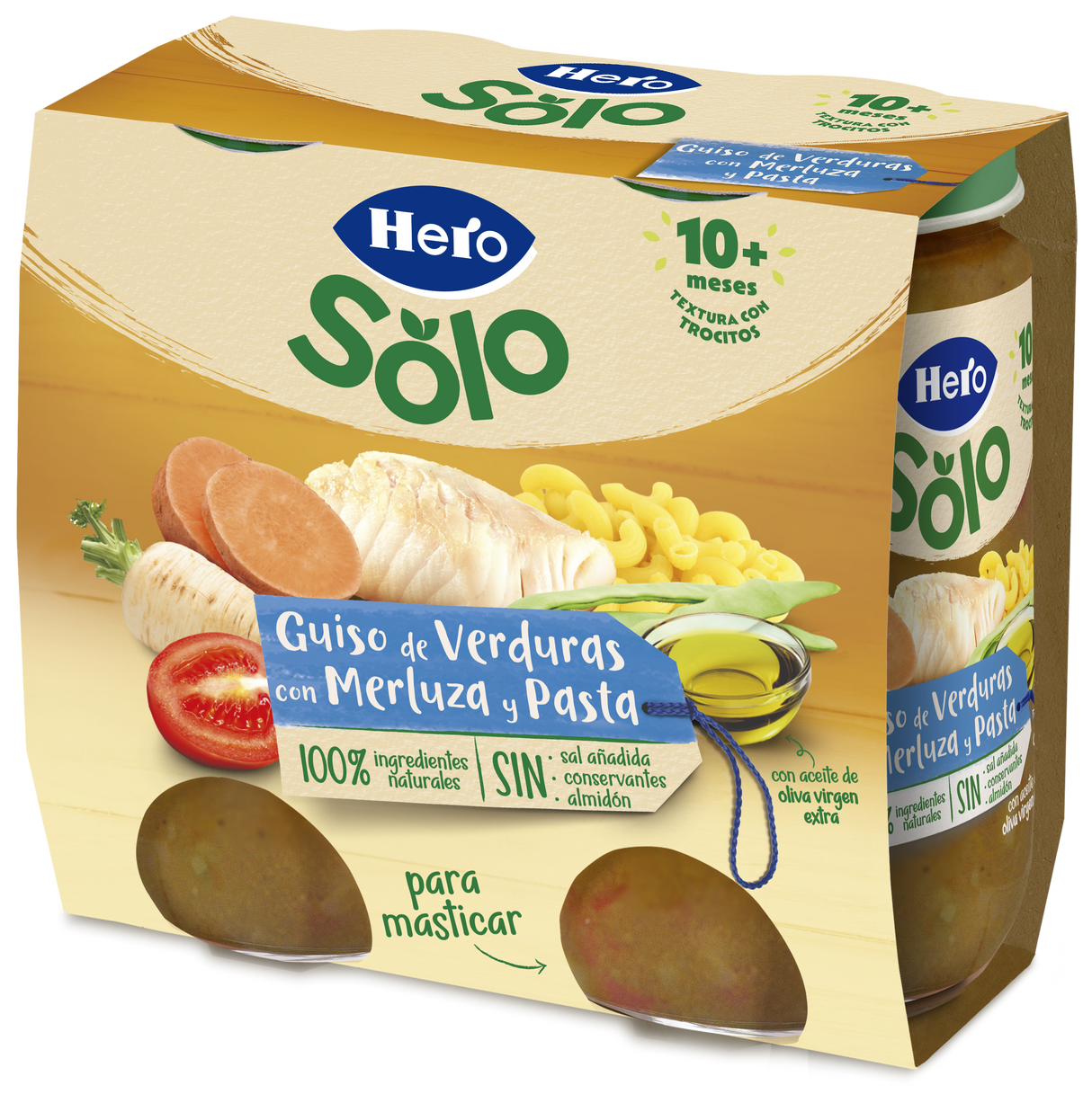 Tarrito Hero Solo guiso de verduras con merluza y pasta