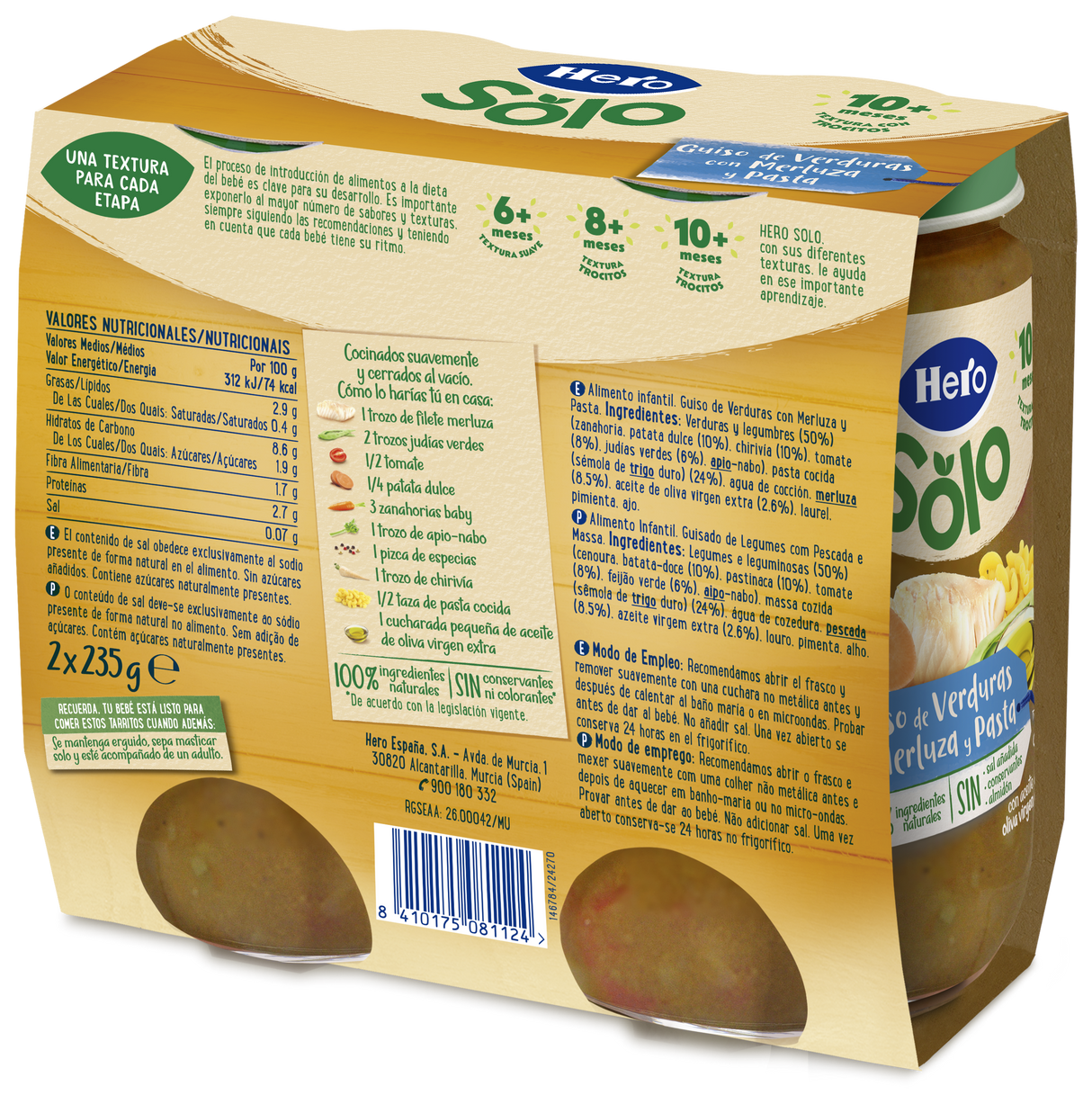 Tarrito Hero Solo guiso de verduras con merluza y pasta
