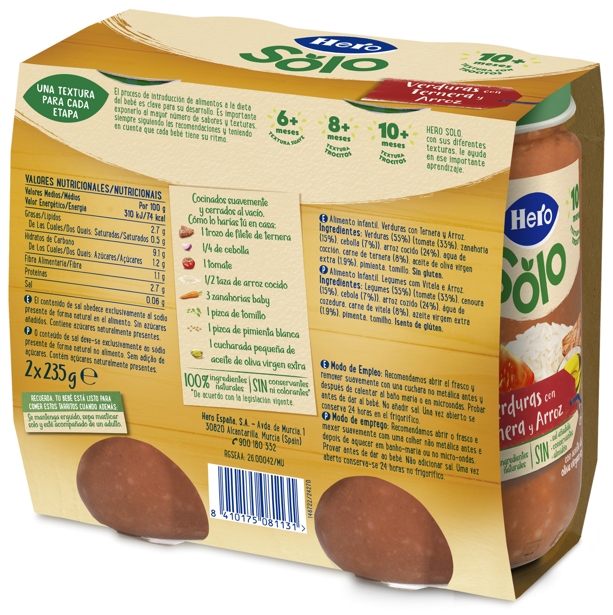 Pote de vegetais Hero Baby com carne e arroz