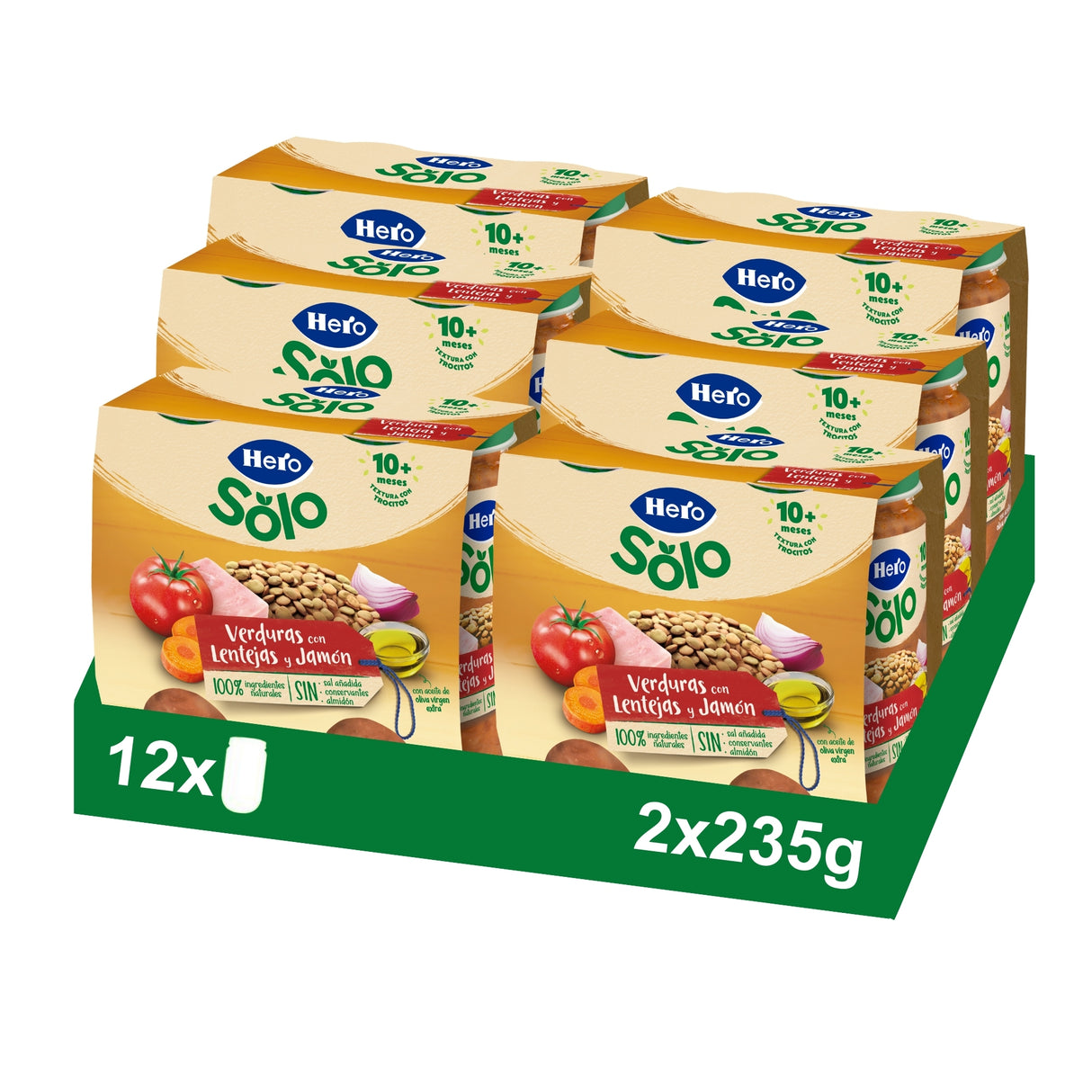 Tarrito Hero Solo verduras con lentejas y jamón