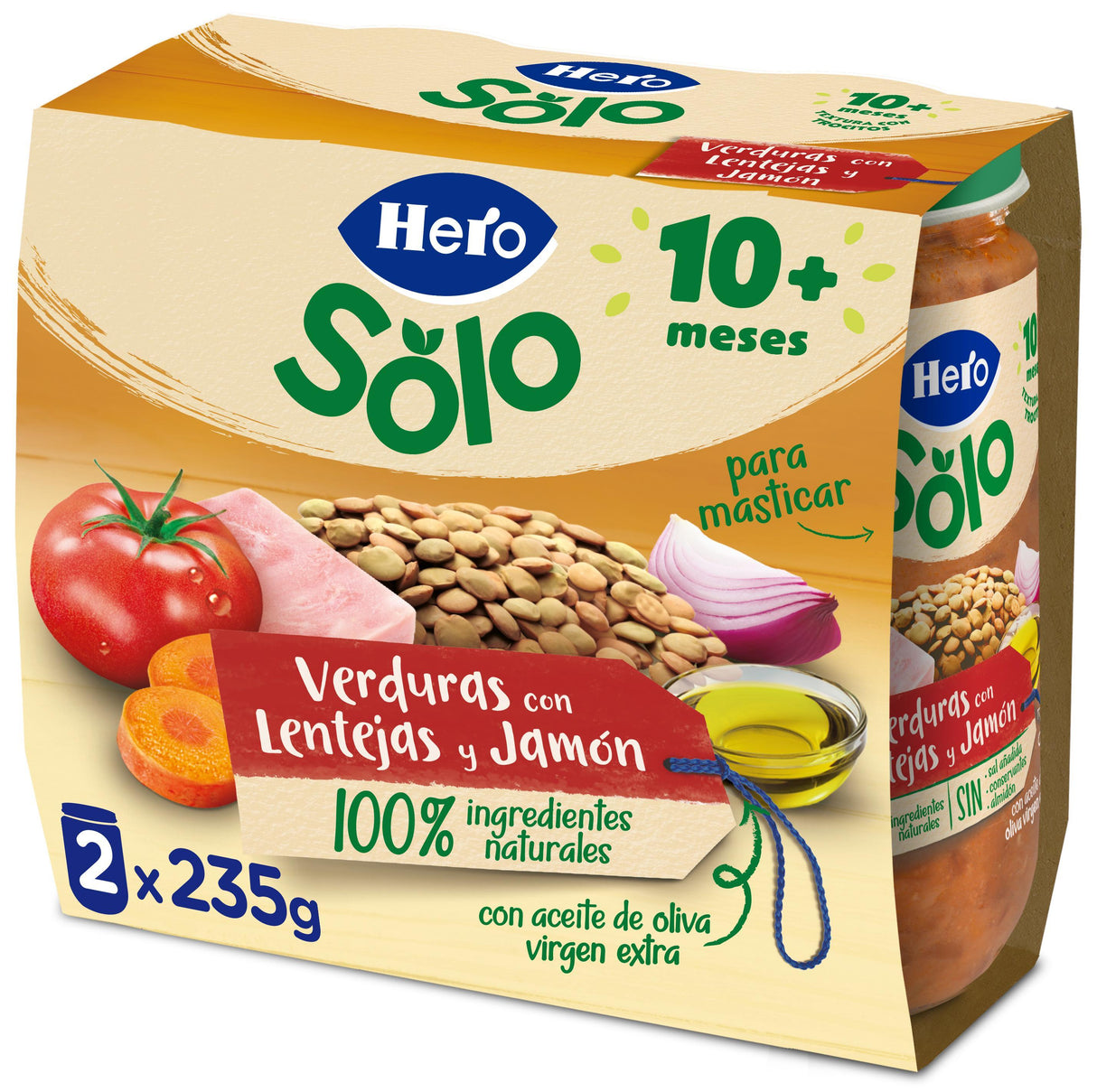 Tarrito Hero Solo verduras con lentejas y jamón