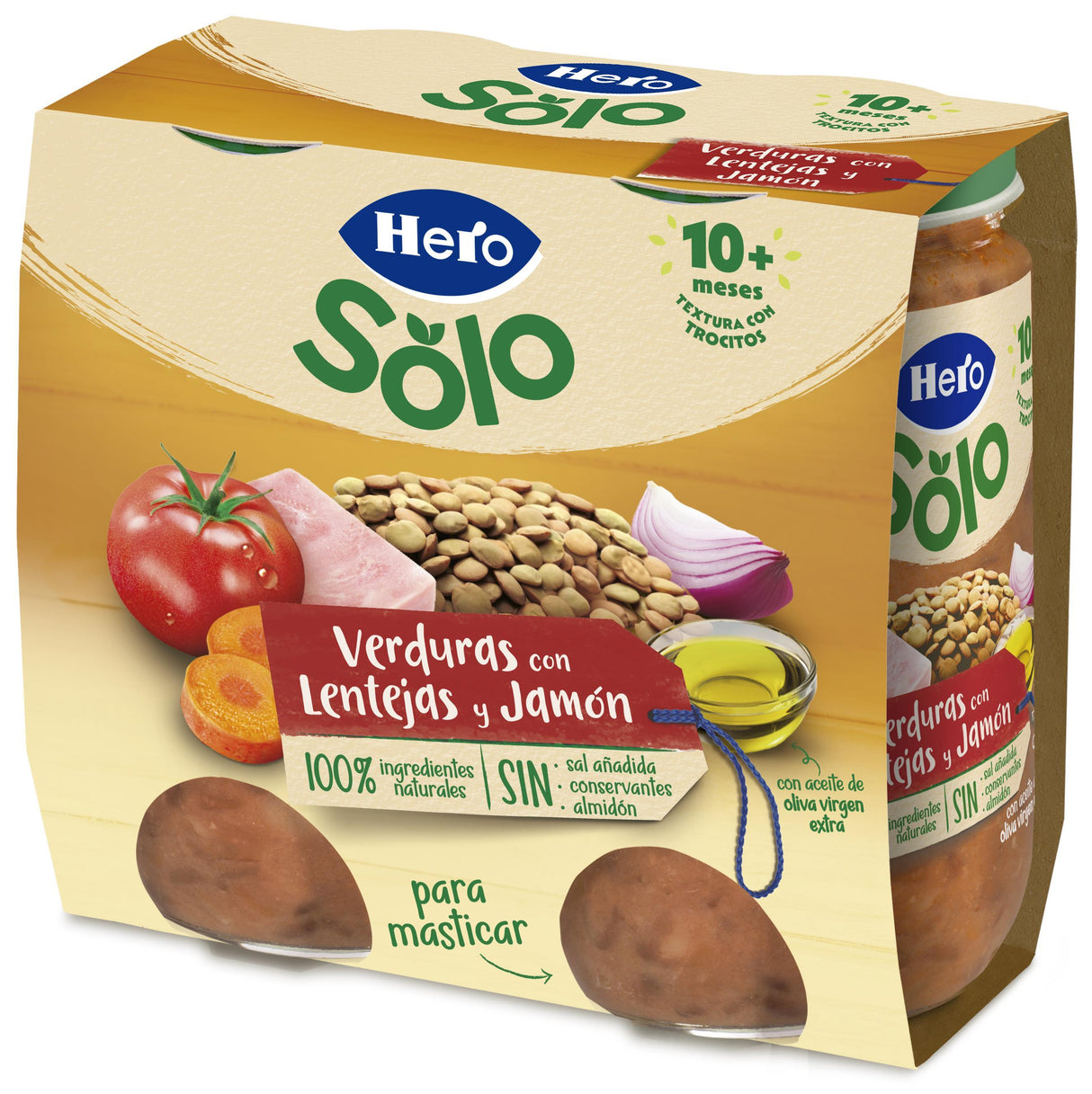 Tarrito Hero Solo verduras con lentejas y jamón