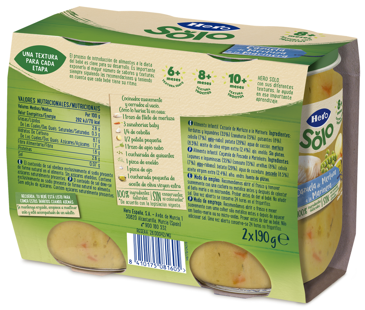 Pote Hero Baby de caçarola de pescada com frutos do mar