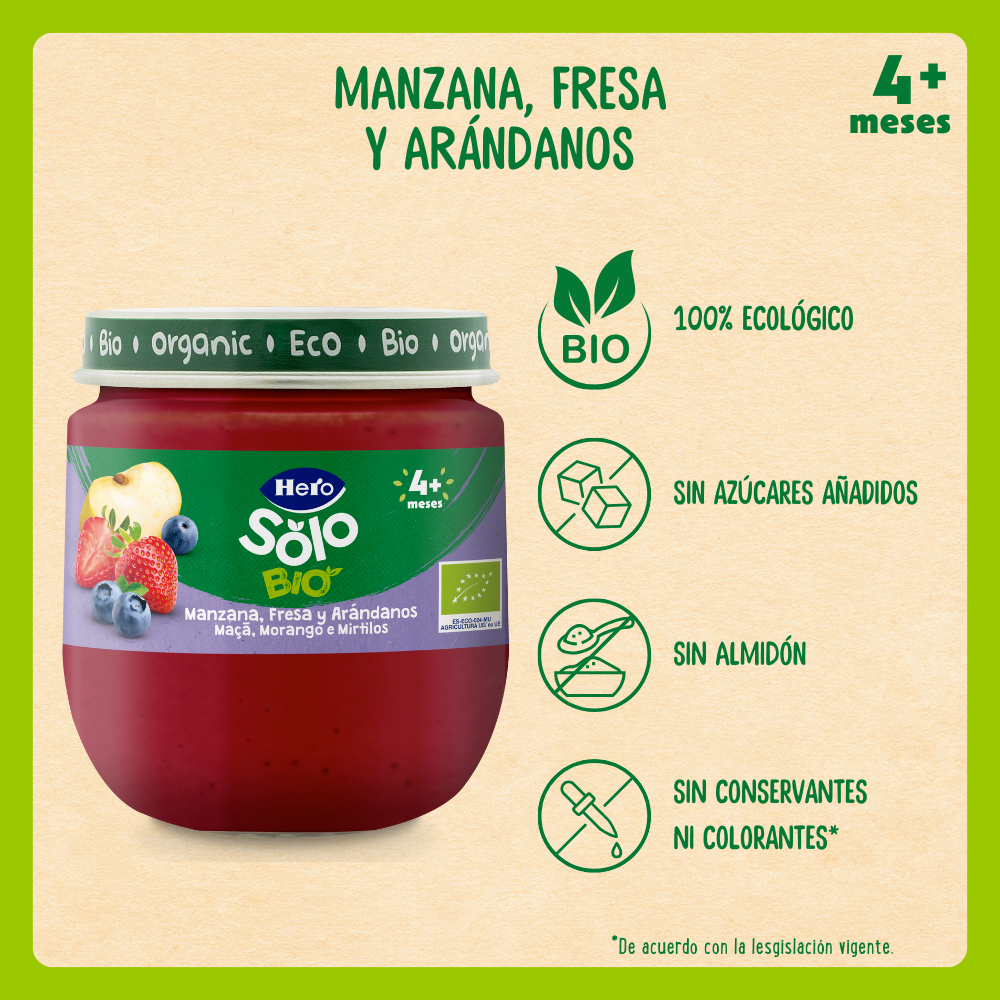 Tarrito Hero Solo Bio manzana fresa y arándanos