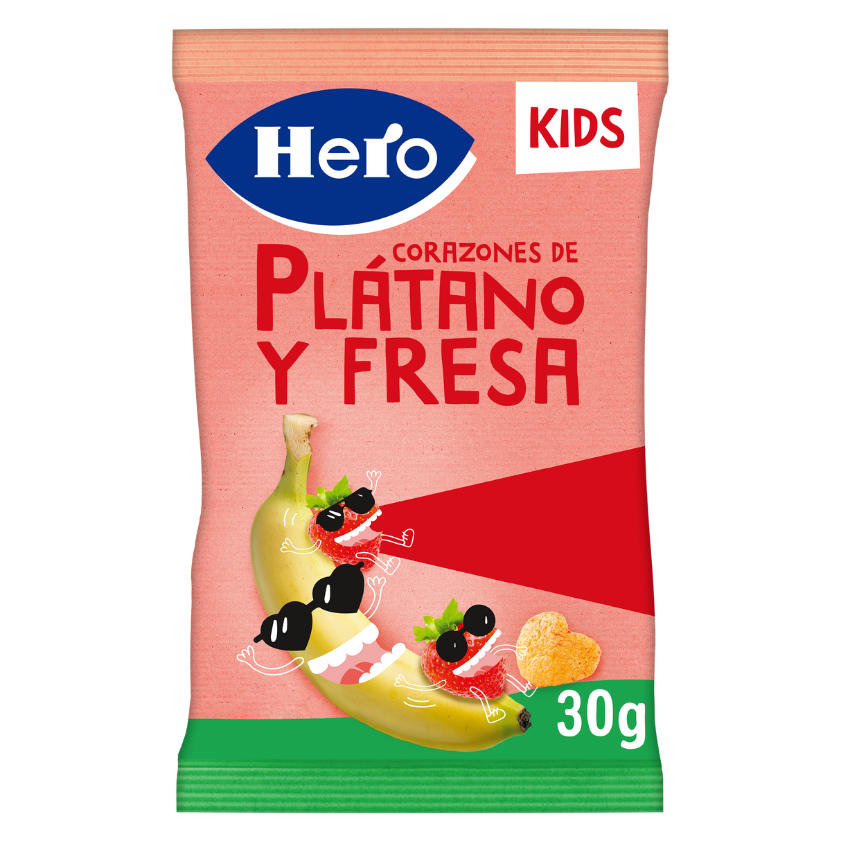 Snacks Hero Kids corazones plátano y fresa