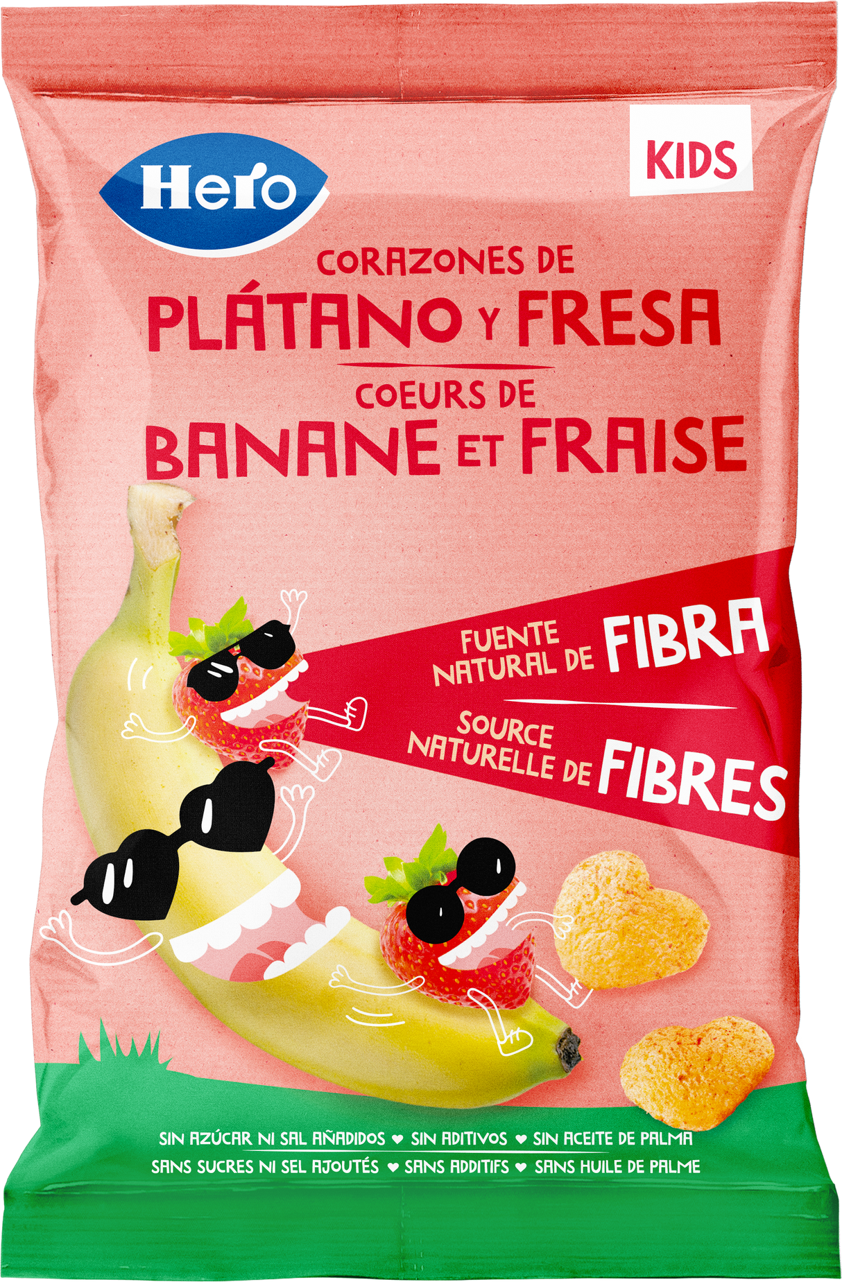 Snacks Hero Kids corazones plátano y fresa