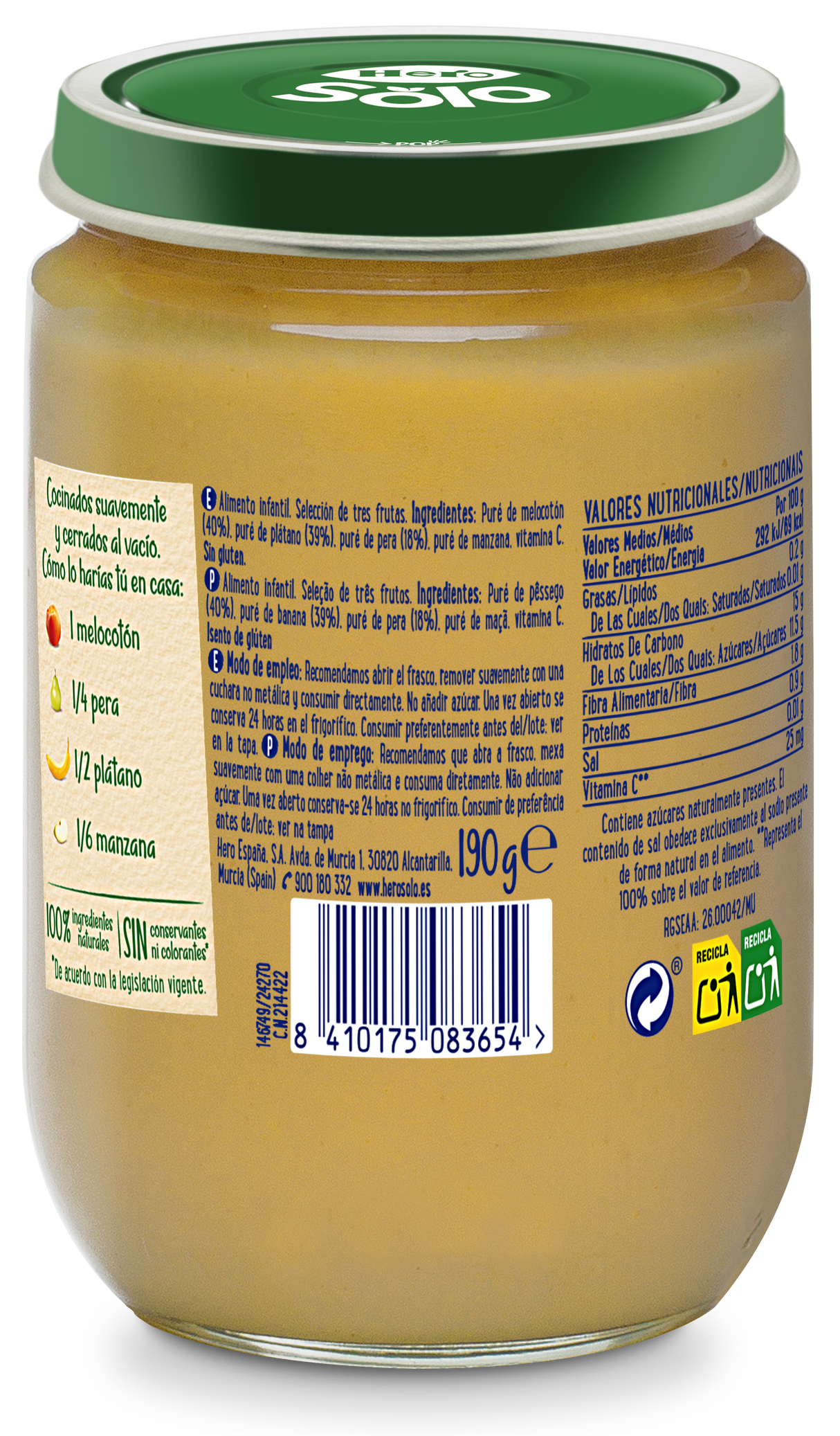 Seleção de pote Hero Baby com três frutas