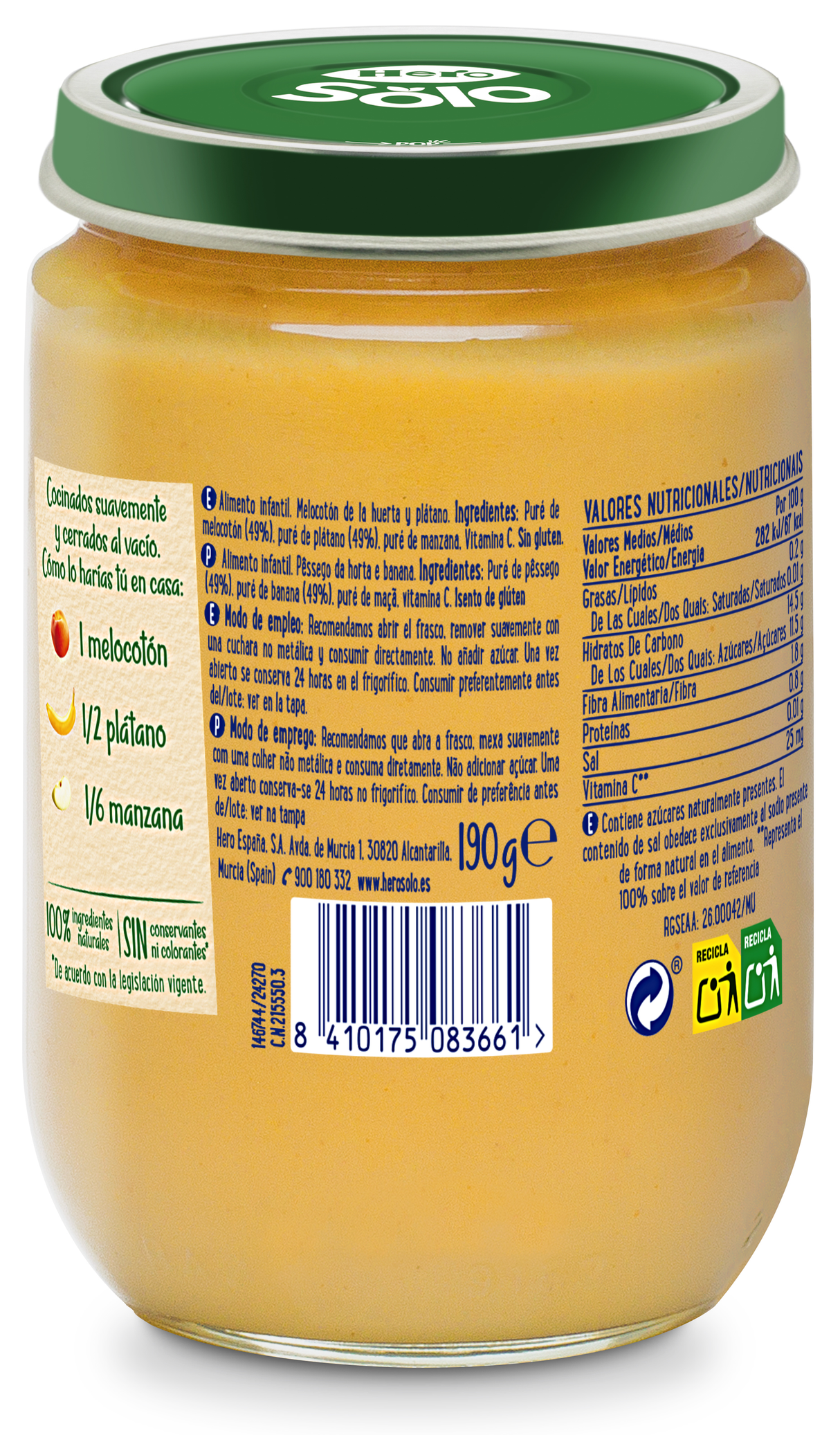 Pote de pêssego e banana do jardim Hero Baby