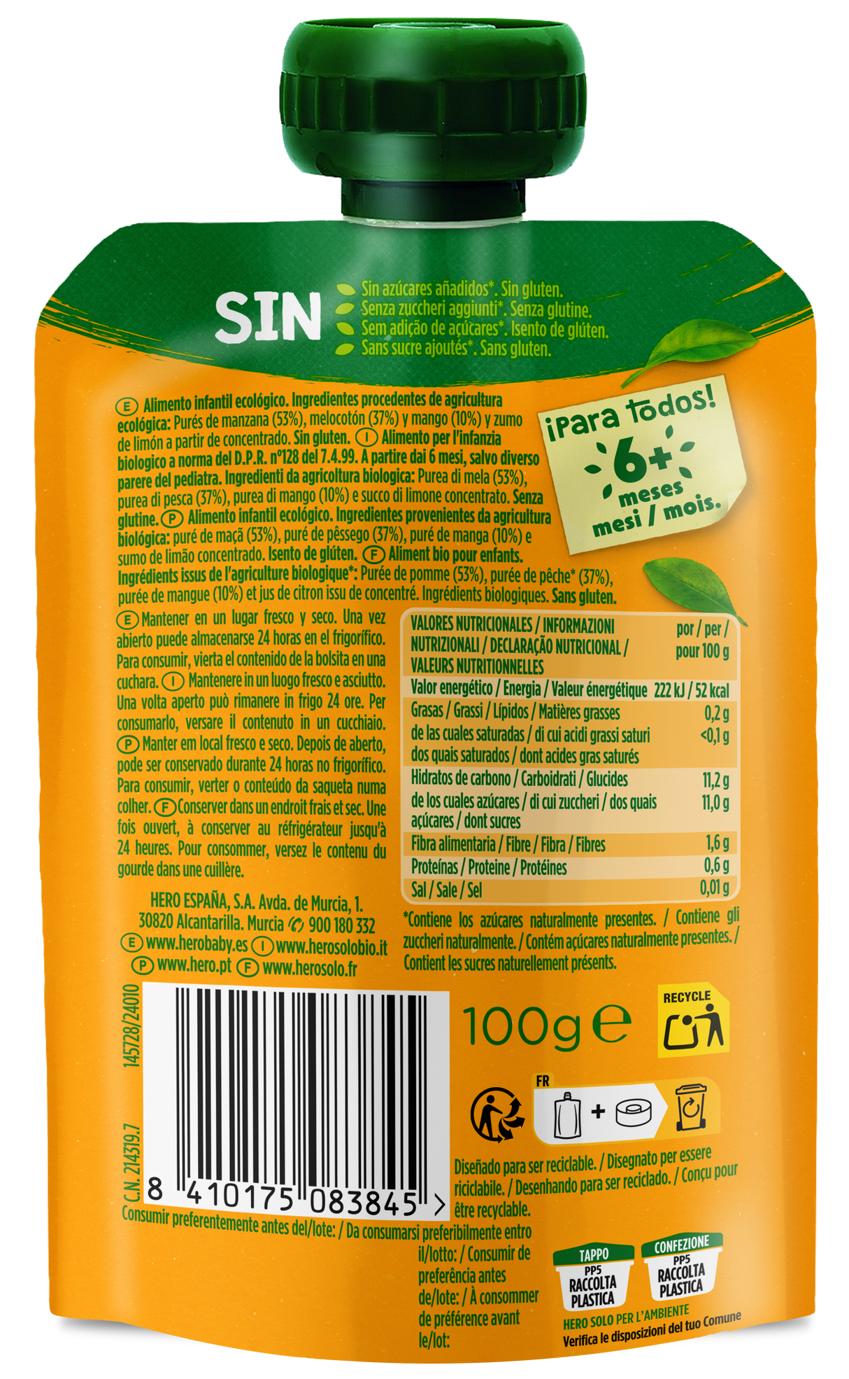 Bolsita Hero Solo Bio manzana melocotón y mango