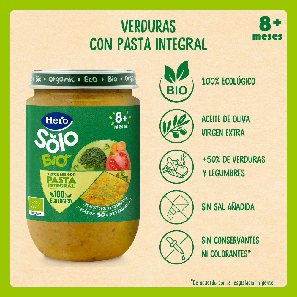 Tarrito Hero Solo Bio verduras con pasta integral