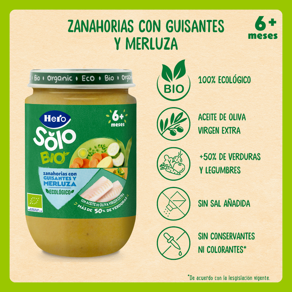 Tarrito Eco Hero Solo zanahoria guisantes y merluza