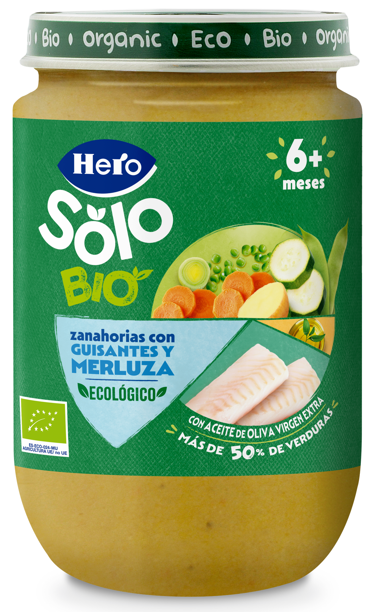 Tarrito Eco Hero Solo zanahoria guisantes y merluza
