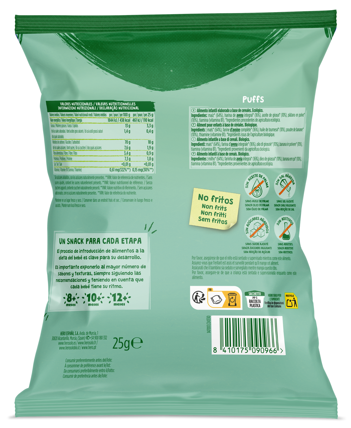 Snacks Hero Solo Bio Puffs maíz avena y plátano