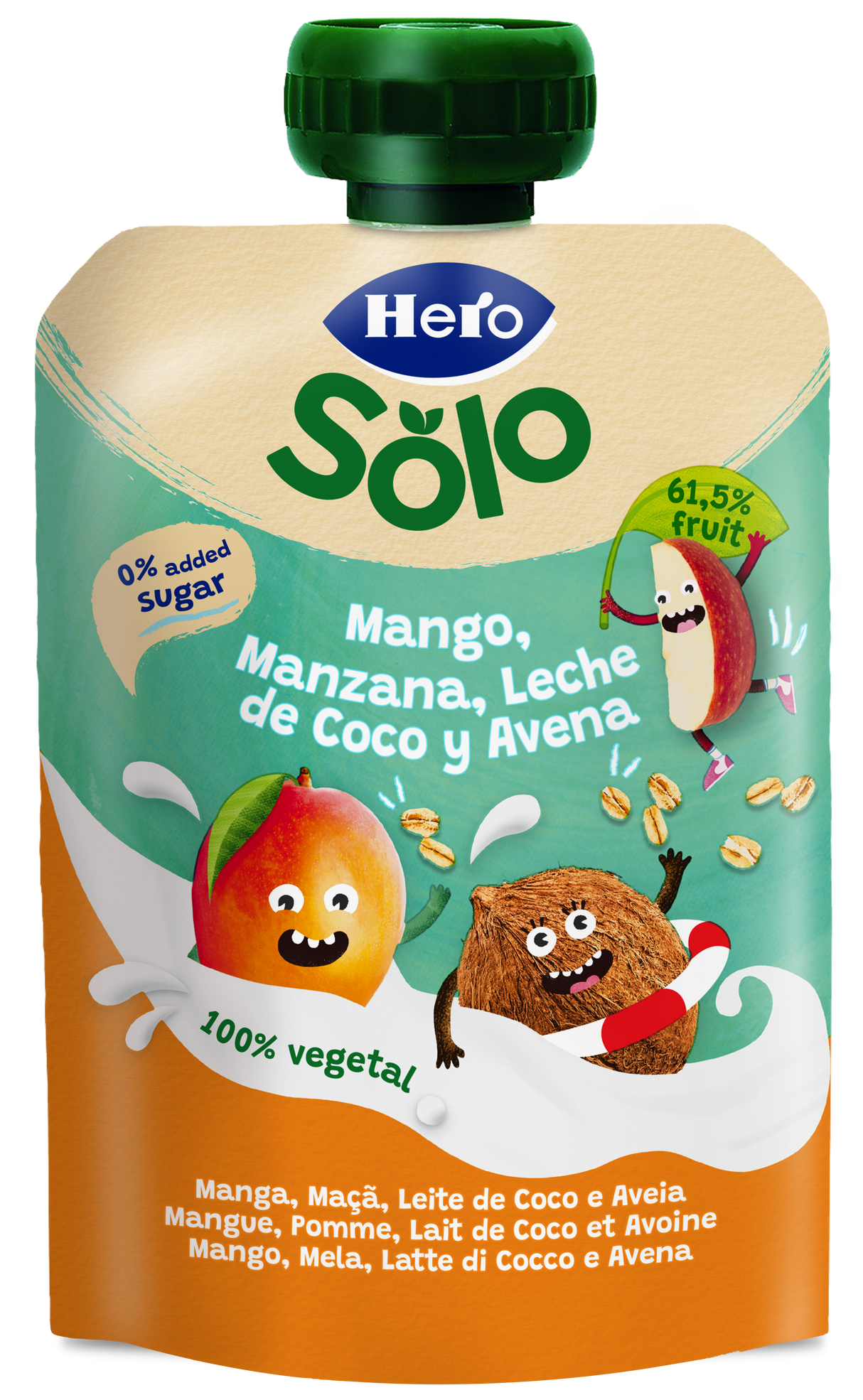 Saqueta de fruta Hero Solo manga maçã leite de coco e aveia