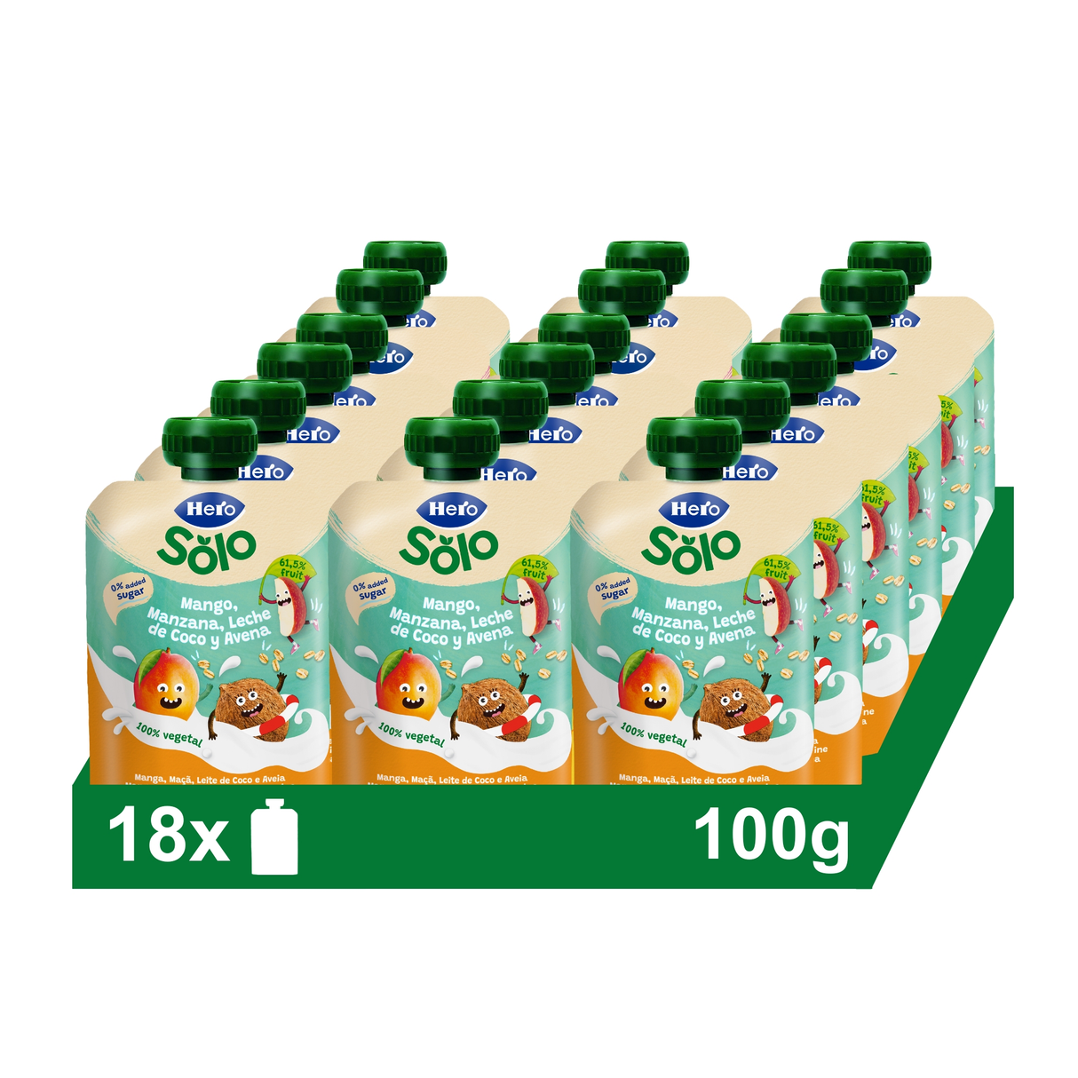 Saqueta de fruta Hero Solo manga maçã leite de coco e aveia